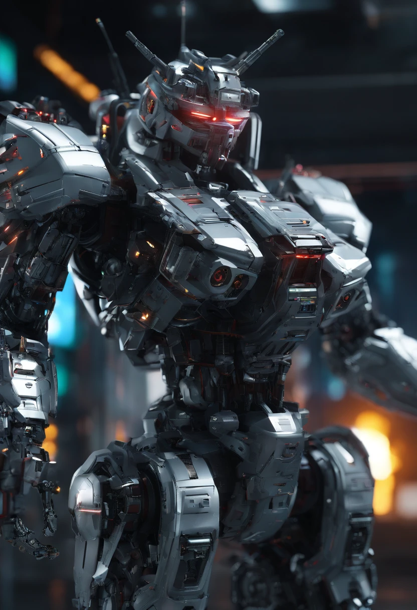 battle scene, Gerugugu, Zion, Gundam mecha, Industrial Design combat robot, with Assault rifle, science fiction, C4D, Oc renderer, unreal engine, high detail, industrial design, 8k HD, Ruined battlefield, dynamic motion, daynamic angle