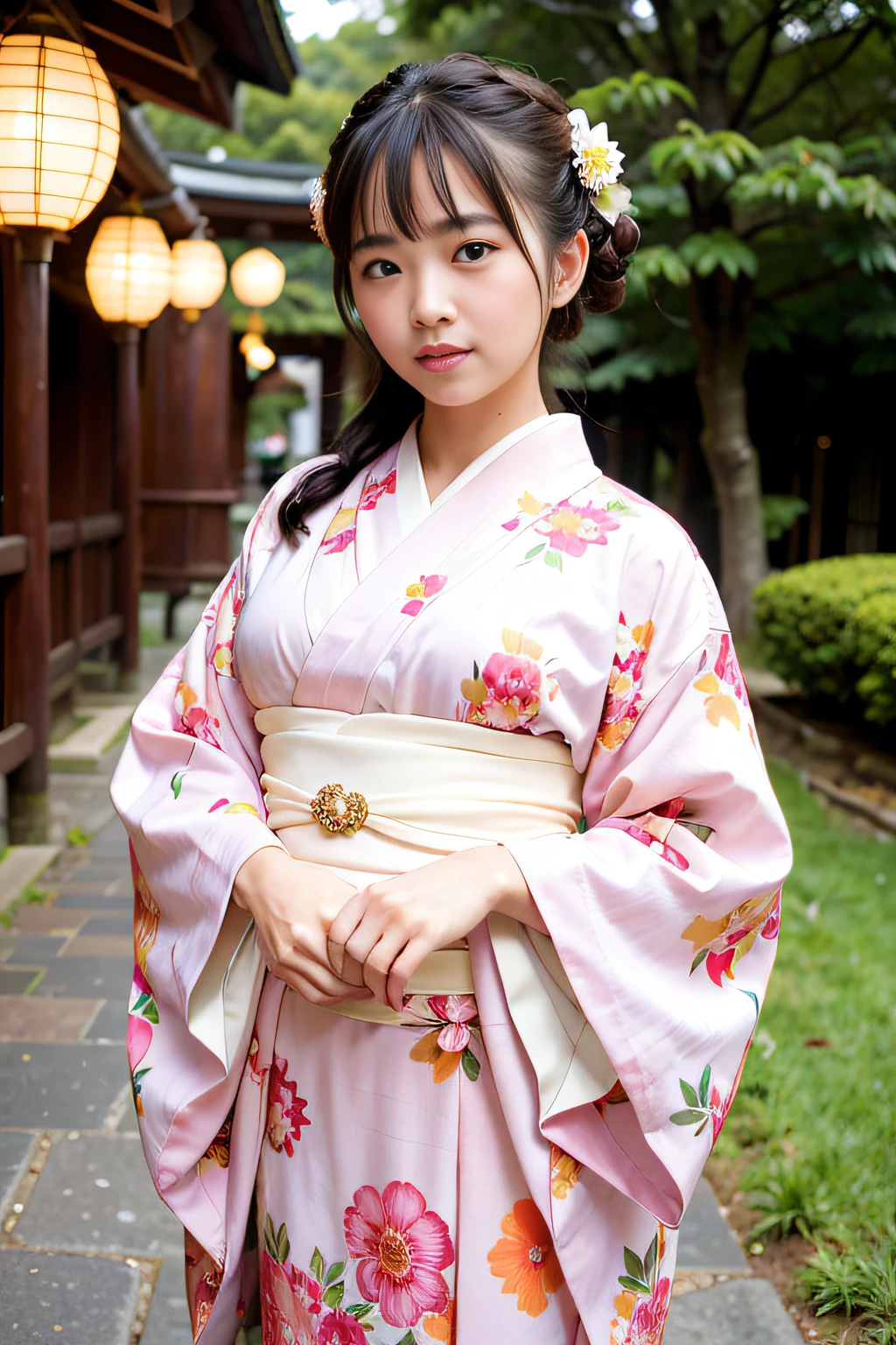 Beautiful woman, (wearing pink floral kimono_clothes: 1.3), holiday, Kanazawa Kenrokuen,
Good hands, 4K, high resolution, masterpiece, top quality, head: 1.3, (((Hasselblad photo)), big, fine skin, sharp focus, (movie lighting), night, soft lighting, dynamic angle, [:( detail face: 1.2]: 0.2], outside,