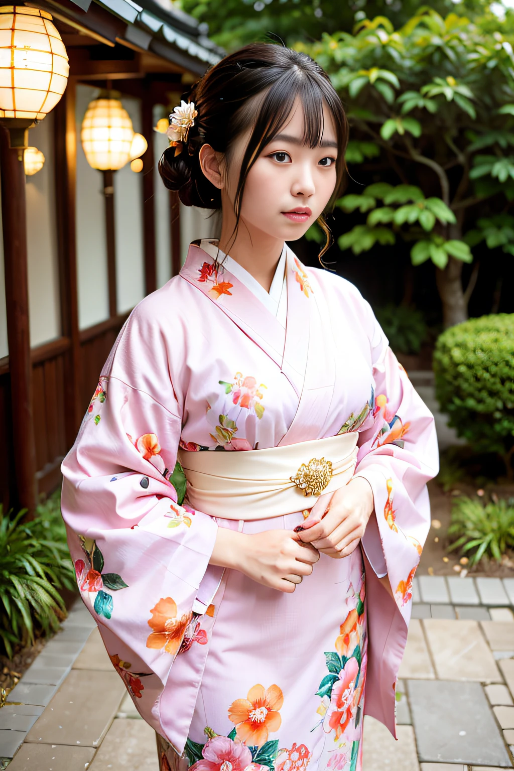 Beautiful woman, (wearing pink floral kimono_clothes: 1.3), holiday, Kanazawa Kenrokuen,
Good hands, 4K, high resolution, masterpiece, top quality, head: 1.3, (((Hasselblad photo)), big, fine skin, sharp focus, (movie lighting), night, soft lighting, dynamic angle, [:( detail face: 1.2]: 0.2], outside,