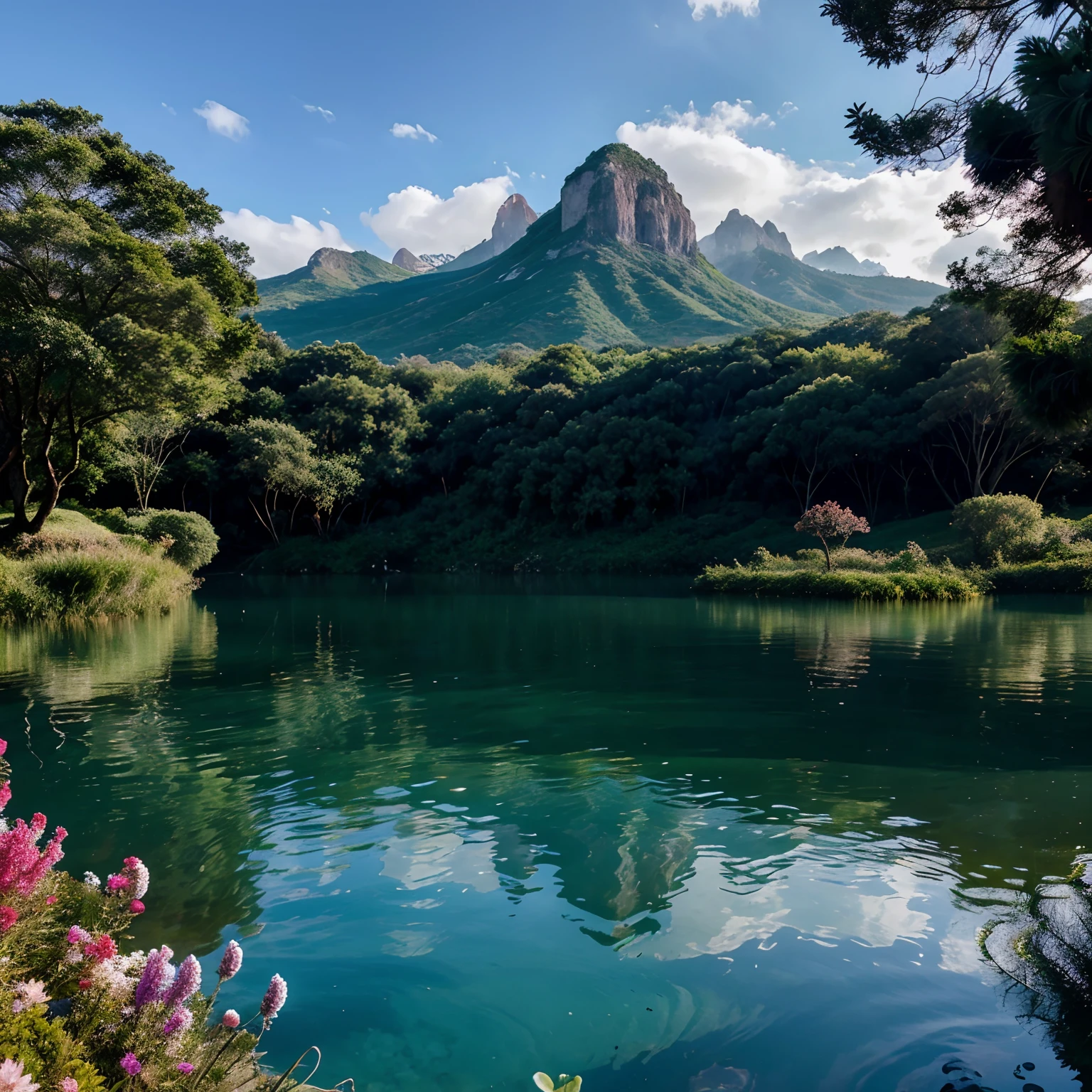 Paisagem fantasia com lagoa encantada bonita