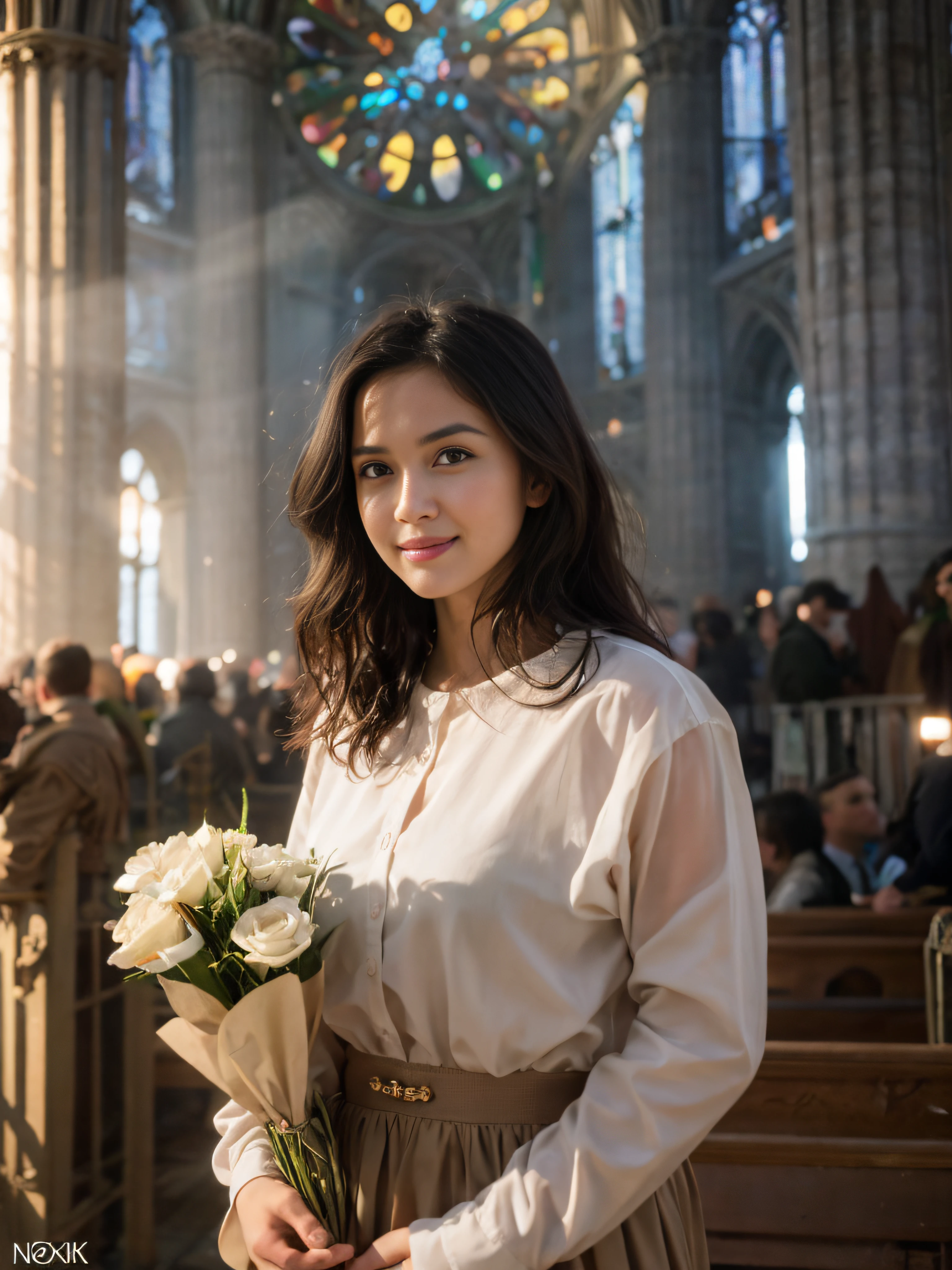 (wear a smile, flower, white background, grin, shirt, looking at viewer, simple background, bouquet, upper body, red shirt:1.3), a (selfie:1.2) of a pretty (young:1.5) 1girl, (age:1.5), Skin luster, Rembrandt lighting, (CMYK hair, wavy hair:1.36), expressionless photograph for passports, ID cards, (close to viewer, POV:1.1), small breasts, from above, dynamic light, day light, sunshine, (freckles:0.2), (dark mole:0.2), (skin spots, acnes, skin blemishes, age spot, lanugo:0.2), (in the Notre Dame Cathedral:1.3) NaturalHand2-3500
cinematic angle, (cinematic_light, cinematic_shadows, bokeh, depth of field:1.2),, natural skin texture, hyperrealism, hdr, hyperdetailed, RAW photo, photorealistic, best quality, highres, realistic, 8k, caustics, dynamic light, beautiful and delicate lips, delicate fingers, detailed pupil, real human skin,