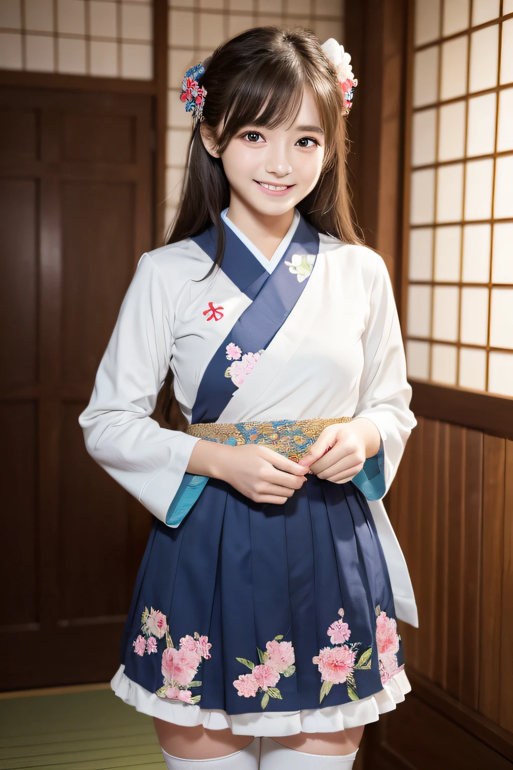 Cute teenage girl in AKB48 uniform、AKB48 Team TP、(((Japanese clothing furisode collection)))、(​masterpiece、top-quality: 1.2)、超A high resolution、(Photorealsitic: 1.4)、Detailed skin、lighting like a movie、lare breasts、friendly、intelligent、conversation engaging、Be happy、Be kind and、Energetic and、Cheerful and、Creative and、With glowing eyes and a contagious smile、