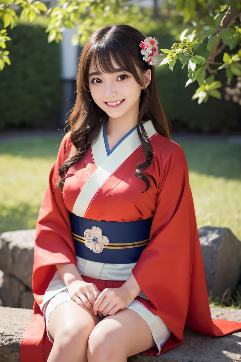 Cute teenage girl in AKB48 uniform、AKB48 Team TP、(((Japan-style kimono furisode)))、(masterpiece、top-quality: 1.2)、超A high resolution、(Photorealsitic: 1.4)、Detailed skin、lighting like a movie、lare breasts、friendly、intelligent、conversation engaging、Be happy、Be kind and、Energetic and、Cheerful and、Creative and、With glowing eyes and a contagious smile、