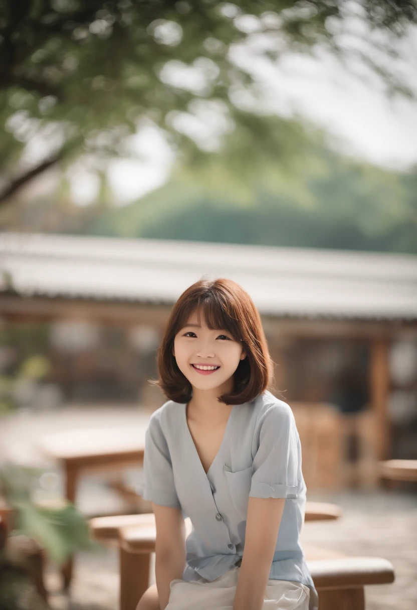 Smiling woman in white dress、the background is white、Short Katto