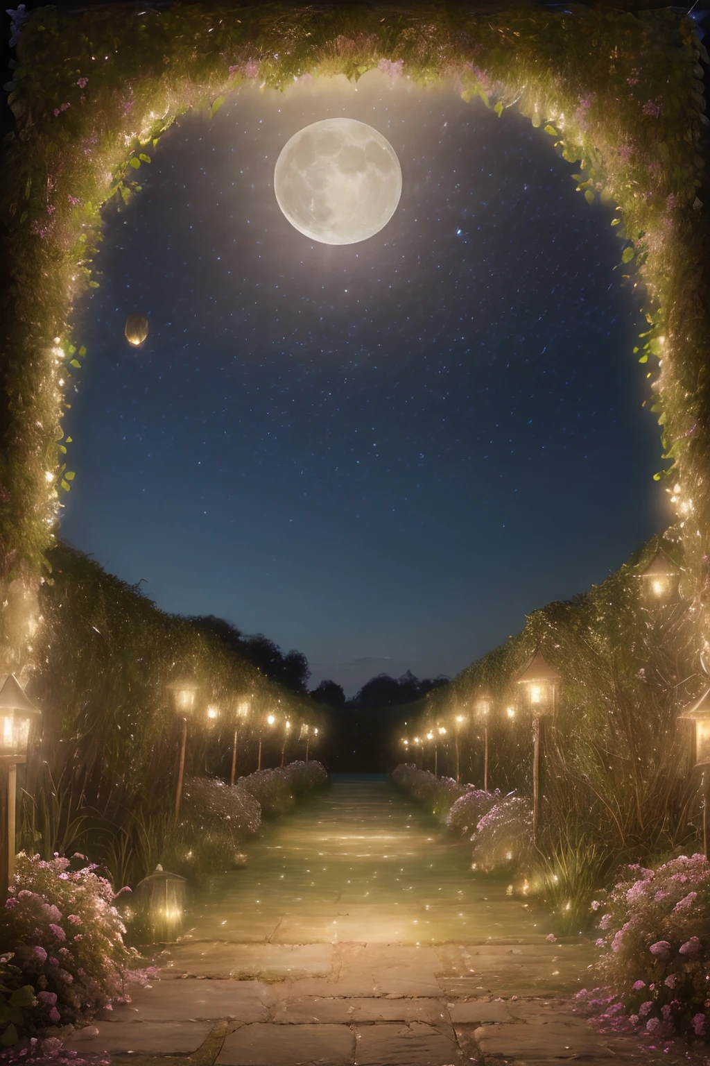 (best quality,4k,8k,highres,masterpiece:1.2),ultra-detailed,(realistic,photorealistic,photo-realistic:1.37),Flower in the moon,illustration,glowing moonlight,delicate petals,crystal clear reflection,colorful blossoms,serene and romantic atmosphere,soft pastel colors,subtle shadows,ethereal beauty,gentle breeze,enchanted garden,peaceful night scene,shimmering stars,unfolding petals,tranquil ambiance,hidden beauty,hanging vines,whispering grass,moonlit pathway,dreamy aura,soft focus,whimsical elements,luminous glow,magical realism,vibrant floral arrangement,floating lanterns,nighttime tranquility,frozen in time,delicate details,dazzling display,enchanted moonlight,romantic setting,harmonious composition,mystical ambience,soft moonlight beams,serenity in nature,illuminated beauty.