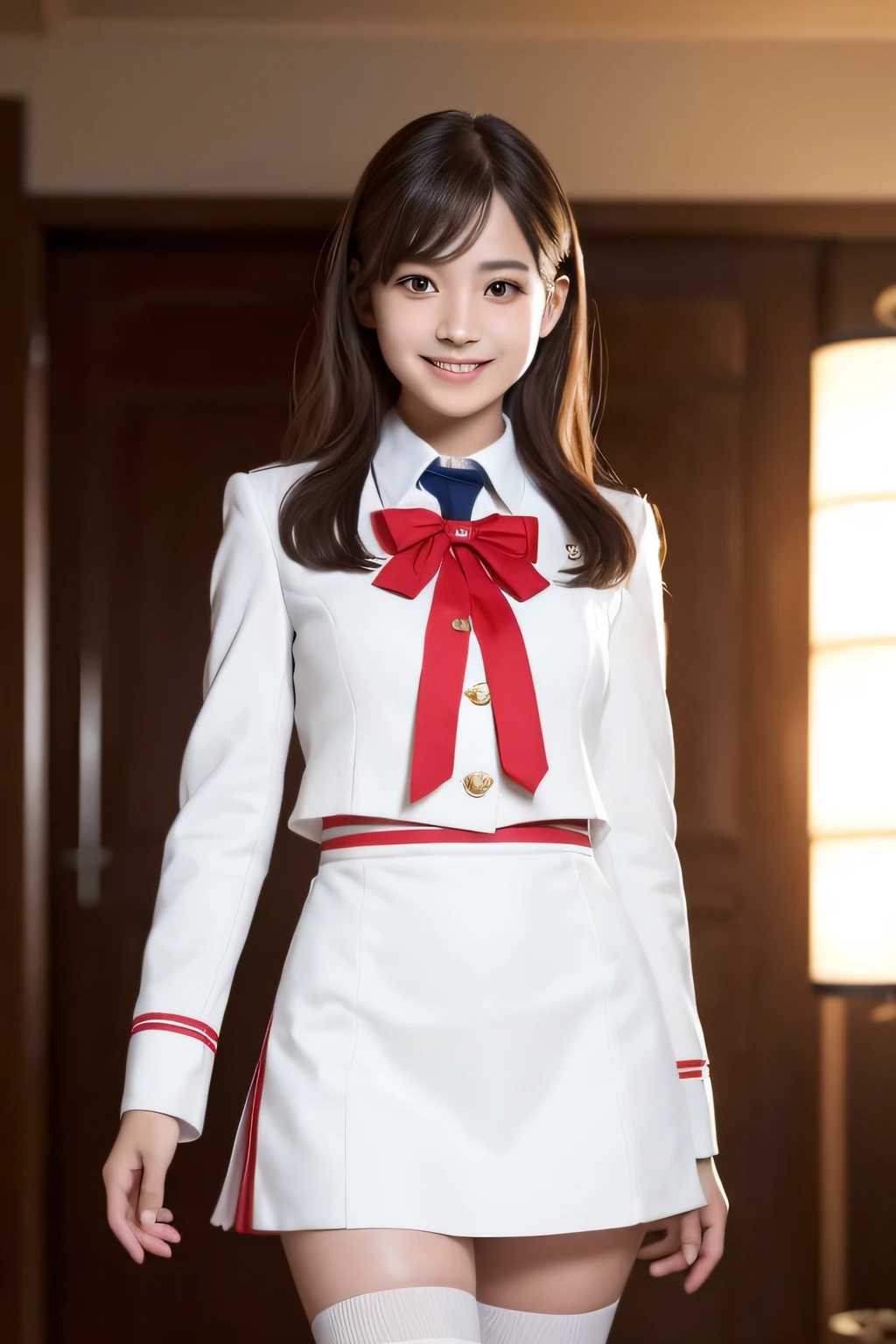 one  cute girl in AKB48 uniform, AKB48 Team TP, AKB48 uniform,(masterpiece, best quality:1.2), ultra high res, (photorealistic:1.4), detailed skin, cinematic lighting,bare chest,
friendly, intelligent, conversation engaging, happy,kind, energetic, cheerful, creative, with sparkling eyes and a contagious smile,