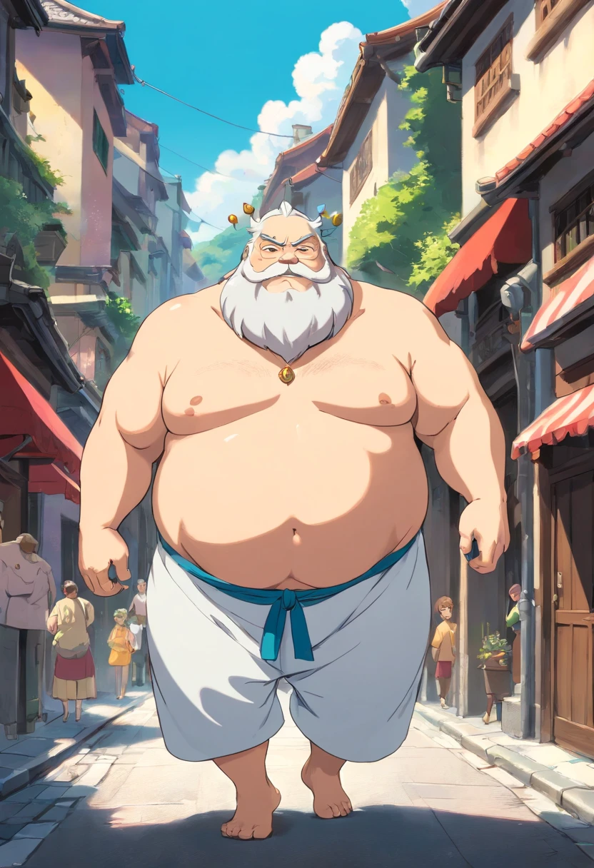 Very fat king walking down the street NSFW( Shirtless) animations:The emperor's new clothes