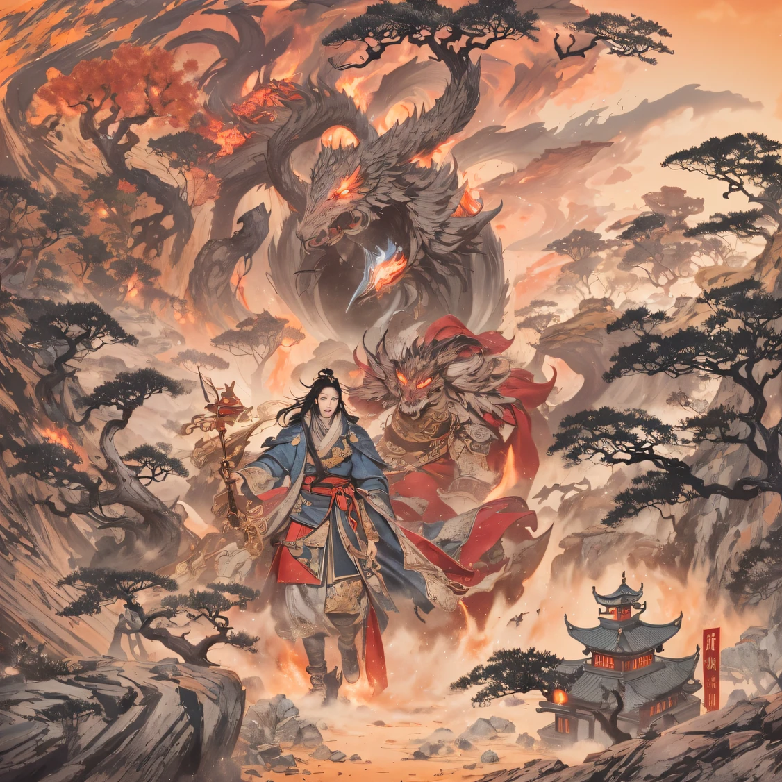 Side 32K，Qin Yu flew into the Immortal Demon Realm, Chance encounter with Liu Hanshu, He saw in him his former self, It was decided to take him as an apprentice, Teach him how to protect himself, But because of the Tibetan star map, He established relationships with the Liu family and the Jade Sword Sect, It opens with the death of Liu Hanshu, Qin Yu embarked on the road of confrontation with a strong enemy, Working hard, Make yourself stronger, Stick to your own core path of justice, I also want to protect the people I care about, The three brothers took off, And embarked on a long journey to find a good brother, Qin Yu, Where are Xiao Hei and Hou Fei（canyons）Climb the streets（Doomsday Stream）eyes filled with angry，He clenched his fists，Rush up，Deliver a fatal blow to your opponent，full bodyesbian，Full Body Male Mage 32K（Masterpiece Canyon Ultra HD）Long flowing black hair，Campsite size，zydink， The wounded lined up in the streets（canyons）Climb the streets， The scene of the explosion（canyons）， （Linen batik scarf）， Angry fighting stance， looking at the ground， Batik linen bandana， Chinese python pattern long-sleeved garment， canyons（Abstract propylene splash：1.2）， Dark clouds lightning background，Flour flies（realisticlying：1.4），Black color hair，Flour fluttering，rainbow background， A high resolution， the detail， RAW photogr， Sharp Re， Nikon D850 Film Stock Photo by Jefferies Lee 4 Kodak Portra 400 Camera F1.6 shots, Rich colors, ultra-realistic vivid textures, Dramatic lighting, Unreal Engine Art Station Trend, cinestir 800，Flowing black hair,（（（Jungle Canyon）））The wounded lined up in the streets（vale）Climb the streets，Movie master real-time image quality（tmasterpiece，k hd，hyper HD，32K）Long flowing glossy black hair，Tang dynasty complex，zydink， a color，Morning（canyons）， （Linen batik scarf）， Combat posture， looking at the ground， Linen bandana， Chinese python pattern long-sleeved garment， Morning（Abstract gouache splash：1.2）， Dark clouds lightning background，sprinkling（