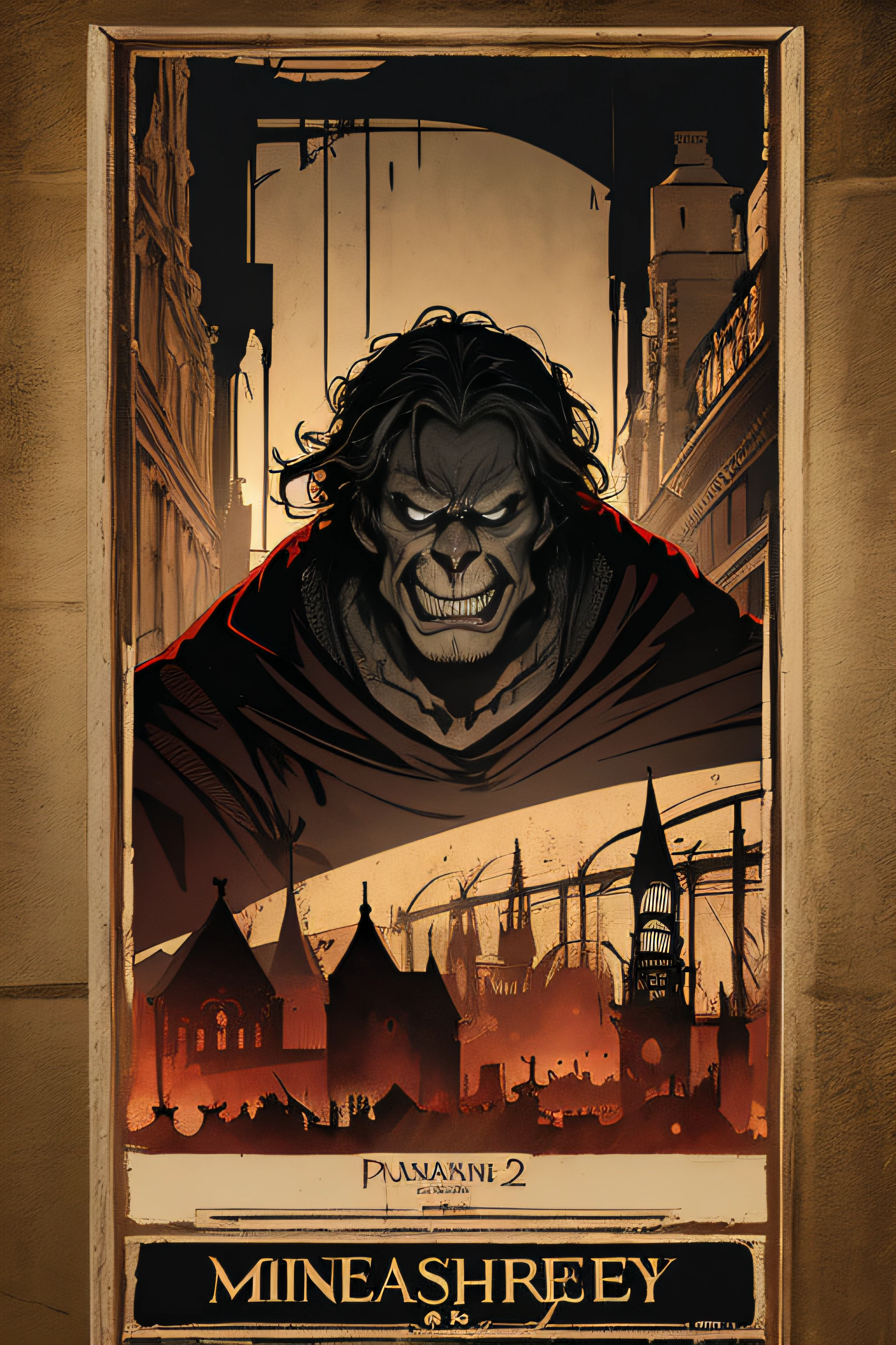 (Masterpiece, Best Quality), 8k Wallpaper, highly detailed, poster, Hunchback of Notre Dame, Lon Chaney Sr, horror, Paris, horror thriller cinematic movie poster, Bauhaus, shapes, lines, abstract, propaganda, gothic, movie poster, vintage,