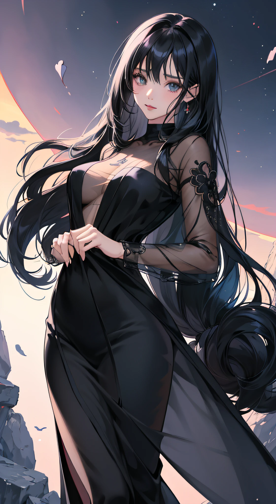 Anime girl with long black hair and transparent top, seductive anime girls, beautiful and seductive anime woman, Guviz-style artwork, in the art style of bowater, a beautiful anime portrait, Beautiful anime girl, Beautiful anime woman, Anime girl with long hair, Extremely detailed Artgerm, attractive anime girls, 8K high quality detailed art