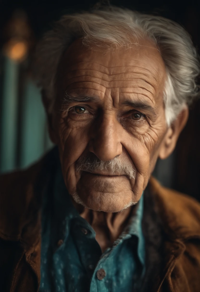 An old man with a mustache and a blue shirt - SeaArt AI