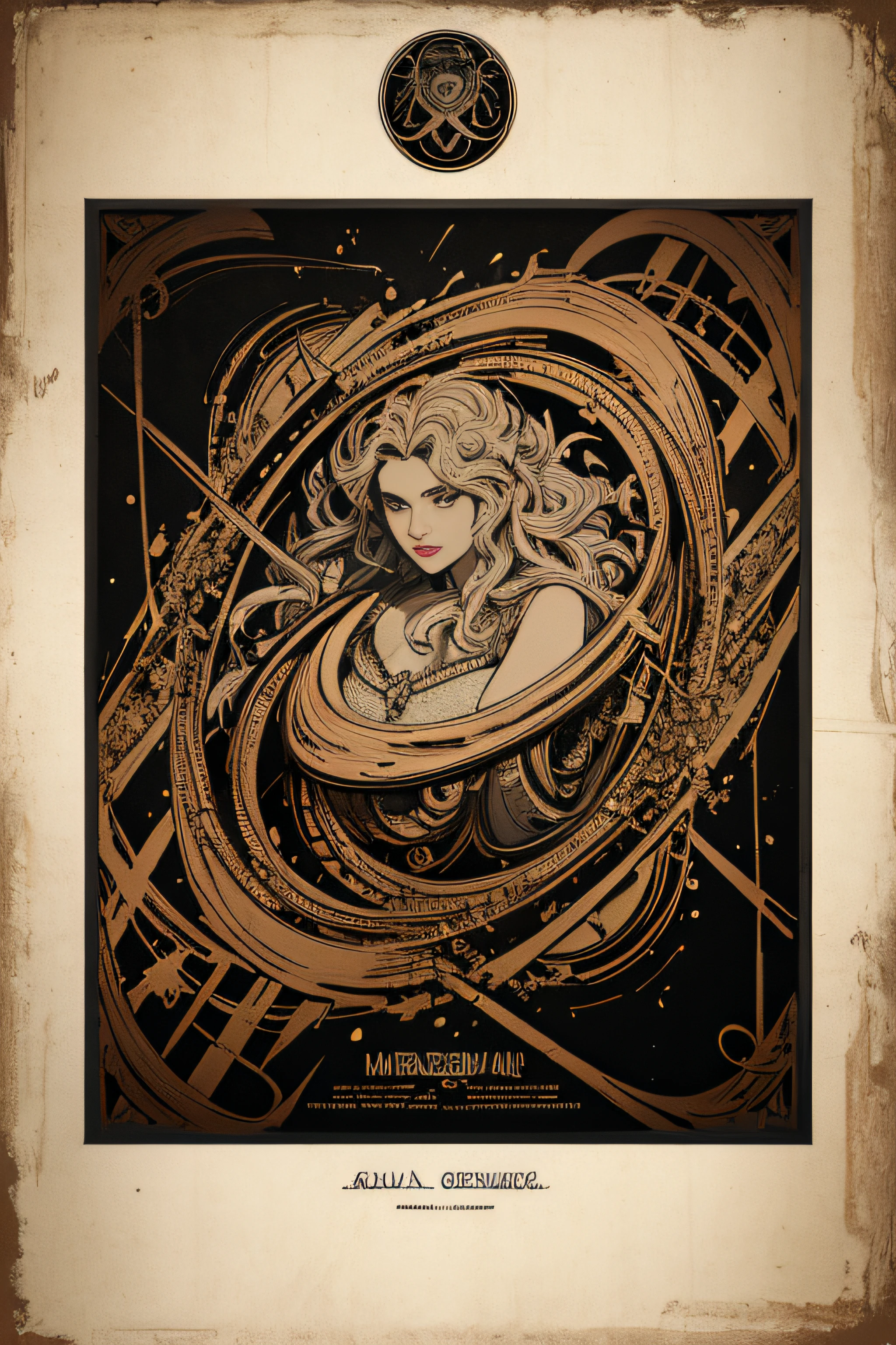 (Masterpiece, Best Quality), 8k Wallpaper, highly detailed, poster, Medusa, horror, Greek horror thriller cinematic movie poster, Bauhaus, shapes, lines, abstract, propaganda, gothic, movie poster, vintage,