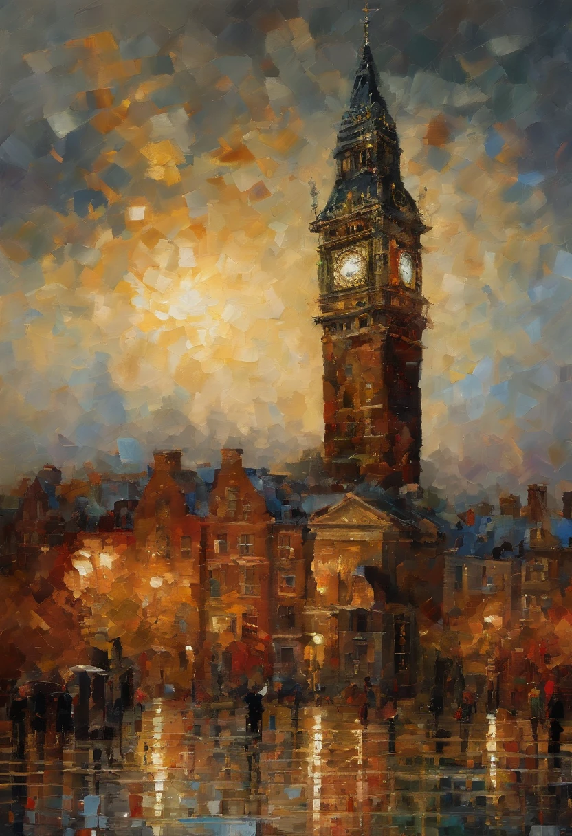 A majestic clock tower standing tall in the middle of a bustling city square, illuminated by the warm glow of the setting sun. The clock tower is rendered beautifully in the style of Van Gogh's iconic brushstrokes, capturing the essence of his masterpieces. The oil painting technique adds depth and richness to the artwork, with vibrant colors and textured strokes that bring the scene to life.

The level of detail is incredibly high, showcasing the intricate architectural features of the clock tower, from the ornate carvings and intricate clockwork to the weathered bricks and delicate metalwork. Every intricate detail is meticulously depicted, from the elaborate face of the clock to the smallest bolts and gears. The overall quality of the artwork is of the highest caliber, created with utmost precision and skill.

The chiaroscuro lighting technique is utilized to create a dramatic play of light and shadow, enhancing the depth and texture of the painting. Cinematic lighting adds a touch of drama and atmosphere to the scene, casting long shadows and highlighting the intricate details. God rays beam through the clouds, adding a sense of ethereal beauty and spirituality to the artwork.

The image is presented in Ultra High Definition (UHD) resolution, with every brushstroke and detail captured in stunning clarity. The artwork is a masterpiece in itself, seamlessly blending traditional techniques with modern technology to create a visual feast for the eyes. The high-resolution format allows for an immersive viewing experience, where every brushstroke and color nuance is preserved in its full glory.

With its emphasis on high detail, best quality, and high resolution, this piece is a celebration of the art of oil painting. The rich colors, vibrant brushwork, and expressive style pay homage to the legacy of Van Gogh. The artwork exudes a sense of warmth, serenity, and timeless beauty, capturing the essence of the clock tower and the artistic vision of the master himself.