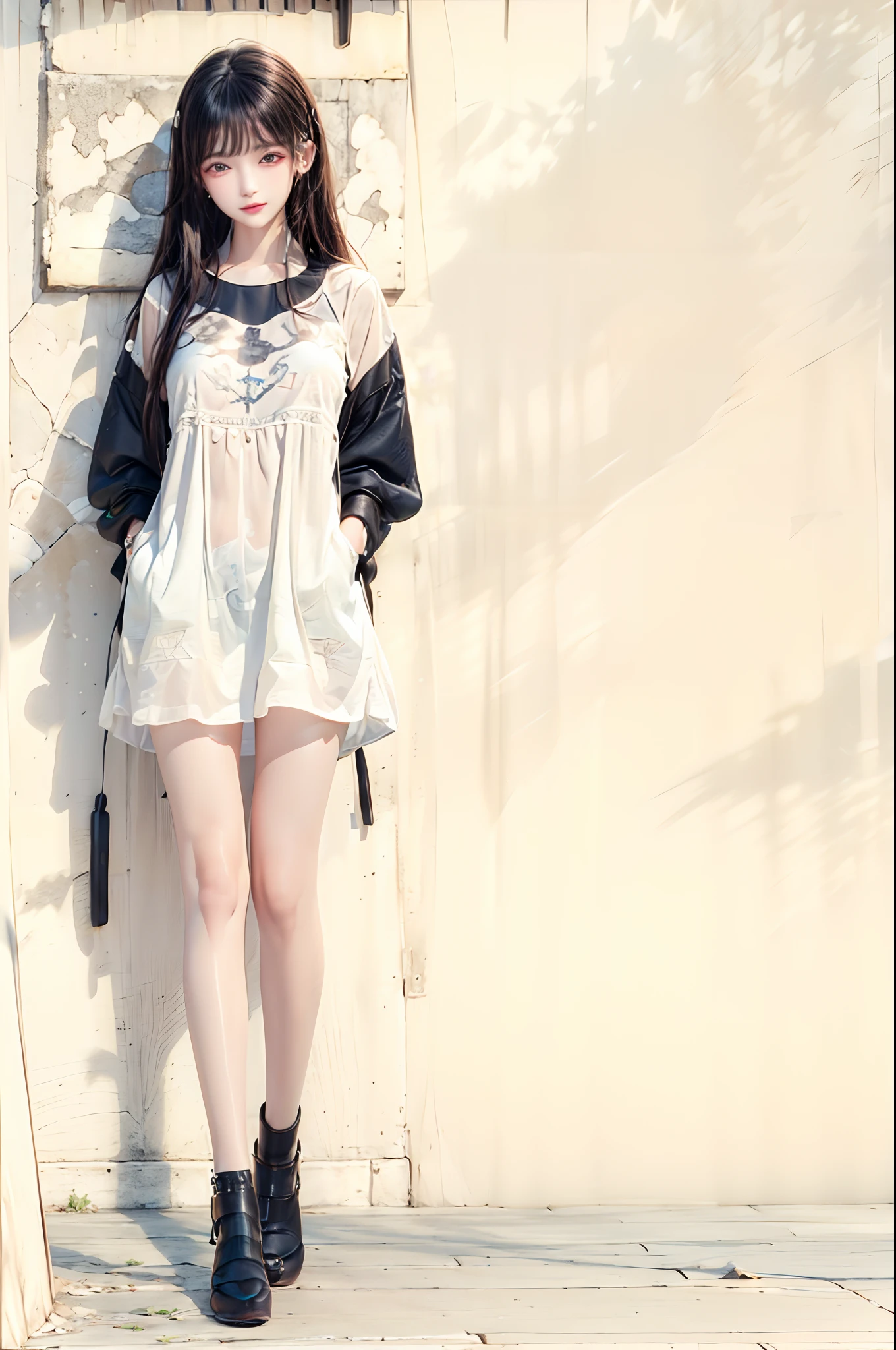((top-quality)), (((masterpiece)), (detaileds: 1.4), 3D, Beautiful Cyberpunk Woman Image, bob cuts, Broken black tights, leather clothes, Electromechanical, nffsw(HighDynamicRange), Ray traching, NVIDIA RTX, Hyper-Resolution, Unreal 5, Sub-surface scattering, PBR Texture, Postprocess, Anisotropy Filtering, depth of fields, Maximum sharpness and acutance, Multilayer Texture, Albedo and Highlight Maps, Surface Coloring, Accurate simulation of light-material interactions, perfectly proportions、octane renderings、two tone lighting、Large aperture、Low ISO、White Balance、thirds rule、8K Raw、masterpiece、top-quality、(8k extremely detailed CG unit wallpaper)(top-quality)、(The best illustrations)、(Best Shadows), innocent blue eyes, long hair, black haired, body swimsuit, poni hair