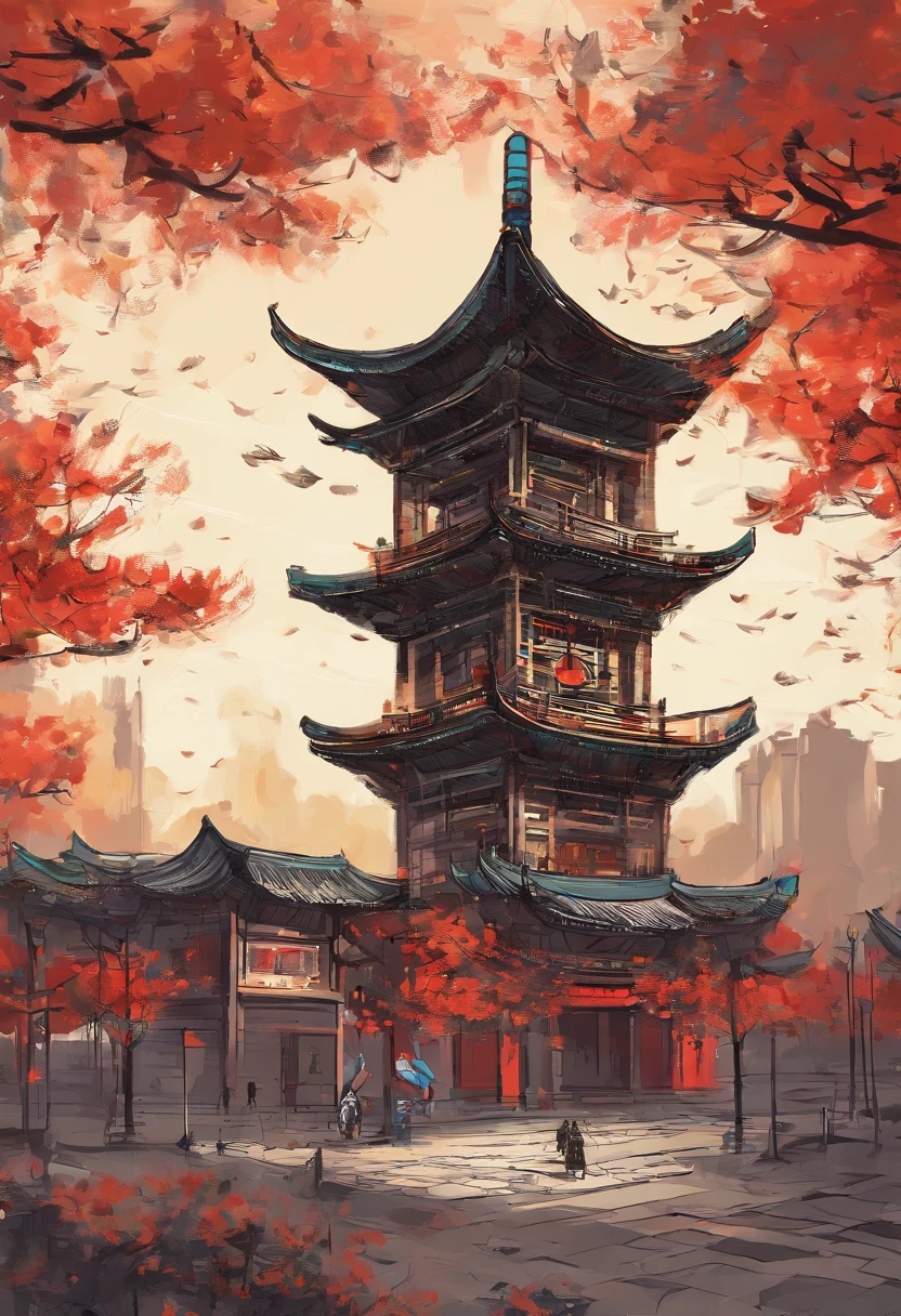 Xi'an Bell Tower，OilPaintStyle，Van Gogh style，high detail, UHD, high details, best quality, highres, HD, 16k