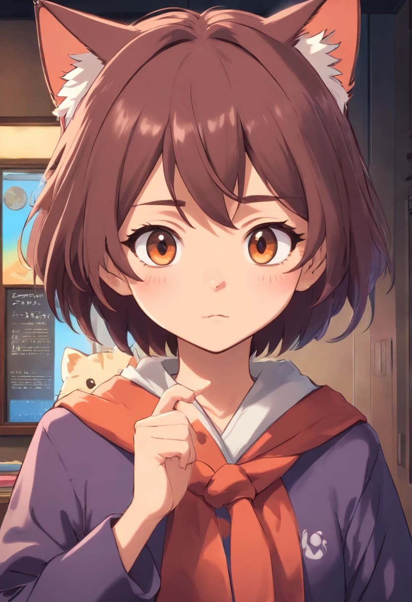 (blackboard),stylized character,Milo,cat Felix,sharp nose,cartoon character,personified cat ninja,anime-style, (best quality,highres,masterpiece:1.2),ultra-detailed,realistic:1.37,portraits,vivid colors,studio lighting, vibrant color palette,sharp focus,dynamic lighting effects