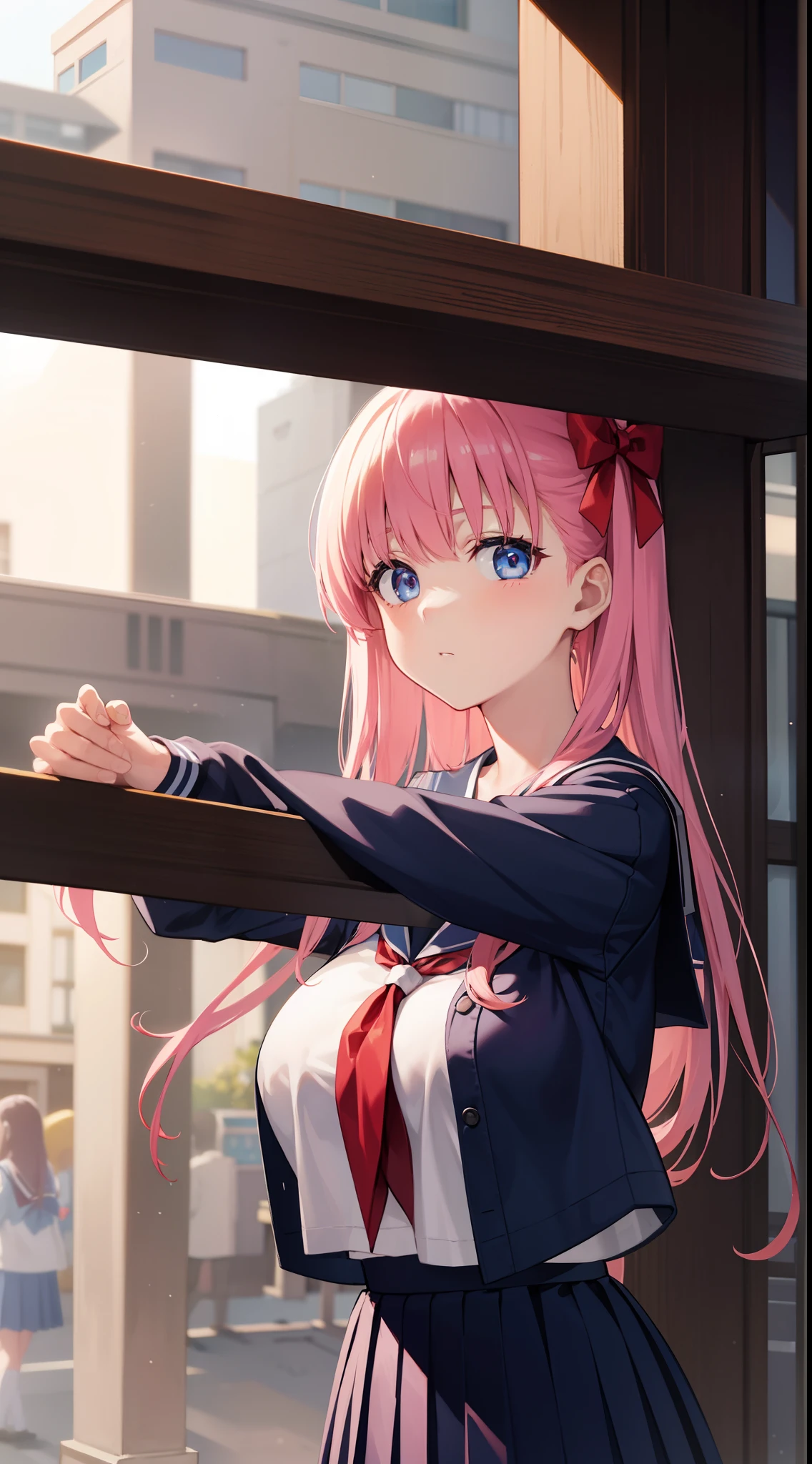 nodokaharamura, Nodoka Haramura, Blue eyes, Hair Bow, Long hair, Pink hair, Bow,
Blake Blue Skirt, Kiyosumi school uniform, Pleated skirt, School uniform, serafuku, Skirt,
BREAK looking at viewer,huge breasts
BREAK (masutepiece:1.2), Best Quality, High resolution, Unity 8k壁纸, (Illustration:0.8), (Beautiful detailed eyes:1.6), extra detailed face, Perfect Lighting, extremely details CG, (Perfect hands, Perfect Anatomy),