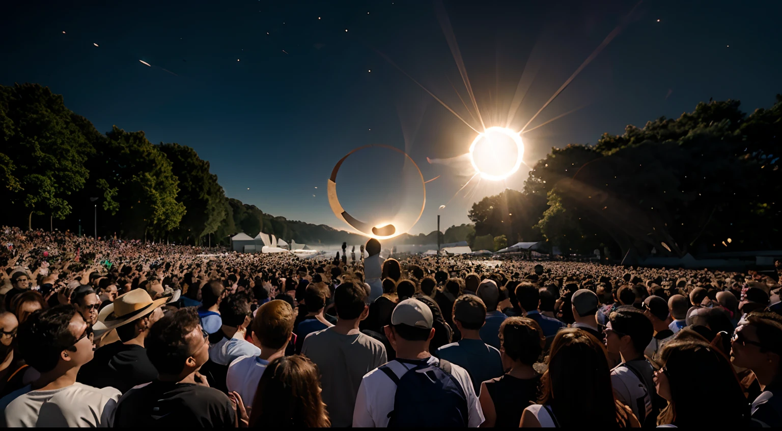 crowd of people watching the solar eclipse