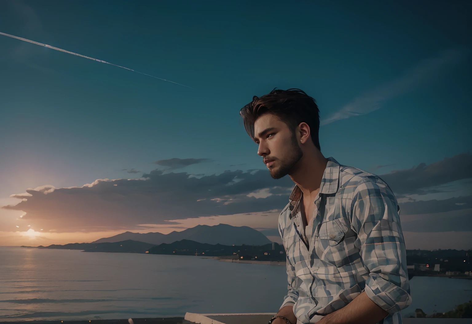 Changes sky like Anime and handsome boy face with beard8k quality