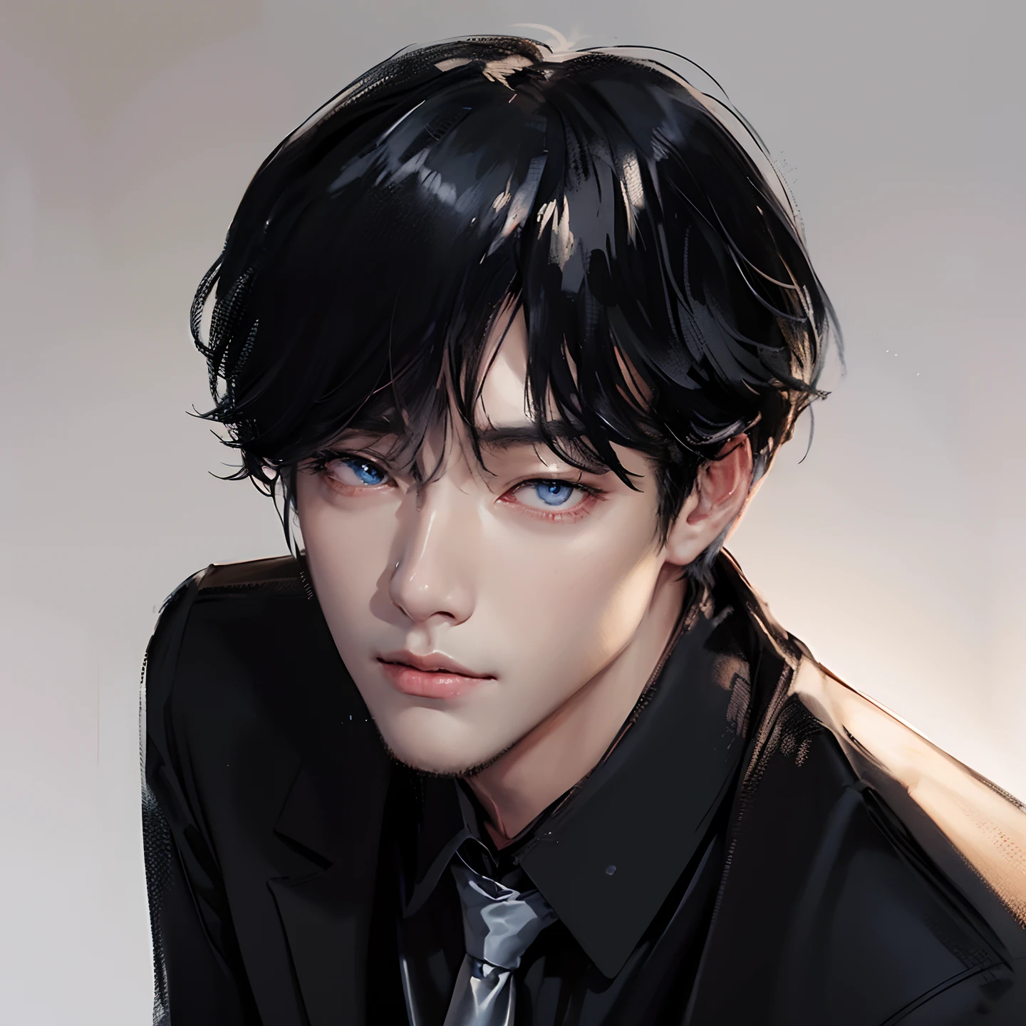 a drawing of a man with a black shirt and tie, by Choi Buk, handsome guy in demon slayer art, black sketch, by Jin Nong, tall anime guy with blue eyes, by Yang J, by Jeong Seon, portrait of eren yeager, anime handsome man, realism art