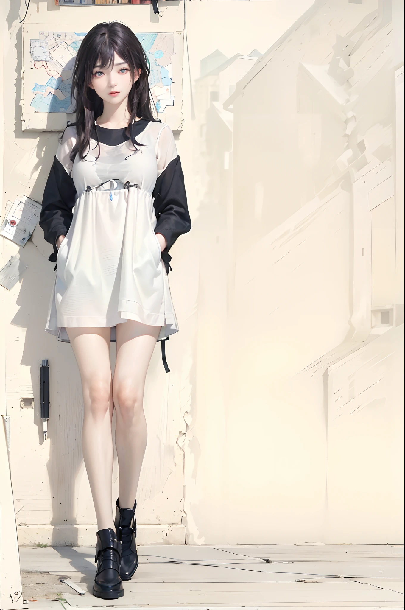 ((top-quality)), (((masterpiece)), (detaileds: 1.4), 3D, Beautiful Cyberpunk Woman Image, bob cuts, Broken black tights, leather clothes, Electromechanical, nffsw(HighDynamicRange), Ray traching, NVIDIA RTX, Hyper-Resolution, Unreal 5, Sub-surface scattering, PBR Texture, Postprocess, Anisotropy Filtering, depth of fields, Maximum sharpness and acutance, Multilayer Texture, Albedo and Highlight Maps, Surface Coloring, Accurate simulation of light-material interactions, perfectly proportions、octane renderings、two tone lighting、Large aperture、Low ISO、White Balance、thirds rule、8K Raw、masterpiece、top-quality、(8k extremely detailed CG unit wallpaper)(top-quality)、(The best illustrations)、(Best Shadows), innocent blue eyes, long hair, black haired, body swimsuit, poni hair