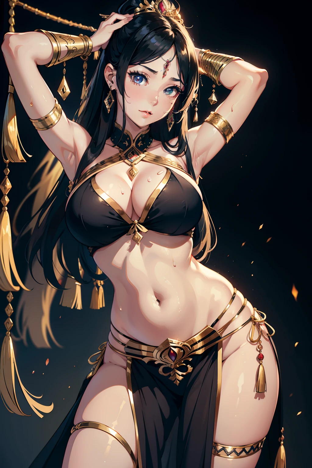 1womanl,28 year old,girl with,blacks,独奏,huge tit,(Background with:theater),Feel free to hairstyle,standing on your feet,legs are open,Wearing sweat,Drenched all over the body,Seen from the front,A dark-haired , Belly Dance Costumes,(((tmasterpiece),(extremely detailed cg unity 4k wallpaper),best qualtiy,cinmatic lighting,Meticulous background,beatiful detailed eyes,Bright pupils,(Very fine and beautiful),(Beautiful and detailed eyes description),ultra - detailed,tmasterpiece,)),facing at camera,hight resolution,ultra - detailed)nakeness,Raised sexy,lewd expression,flushed complexion,((belly dancer))