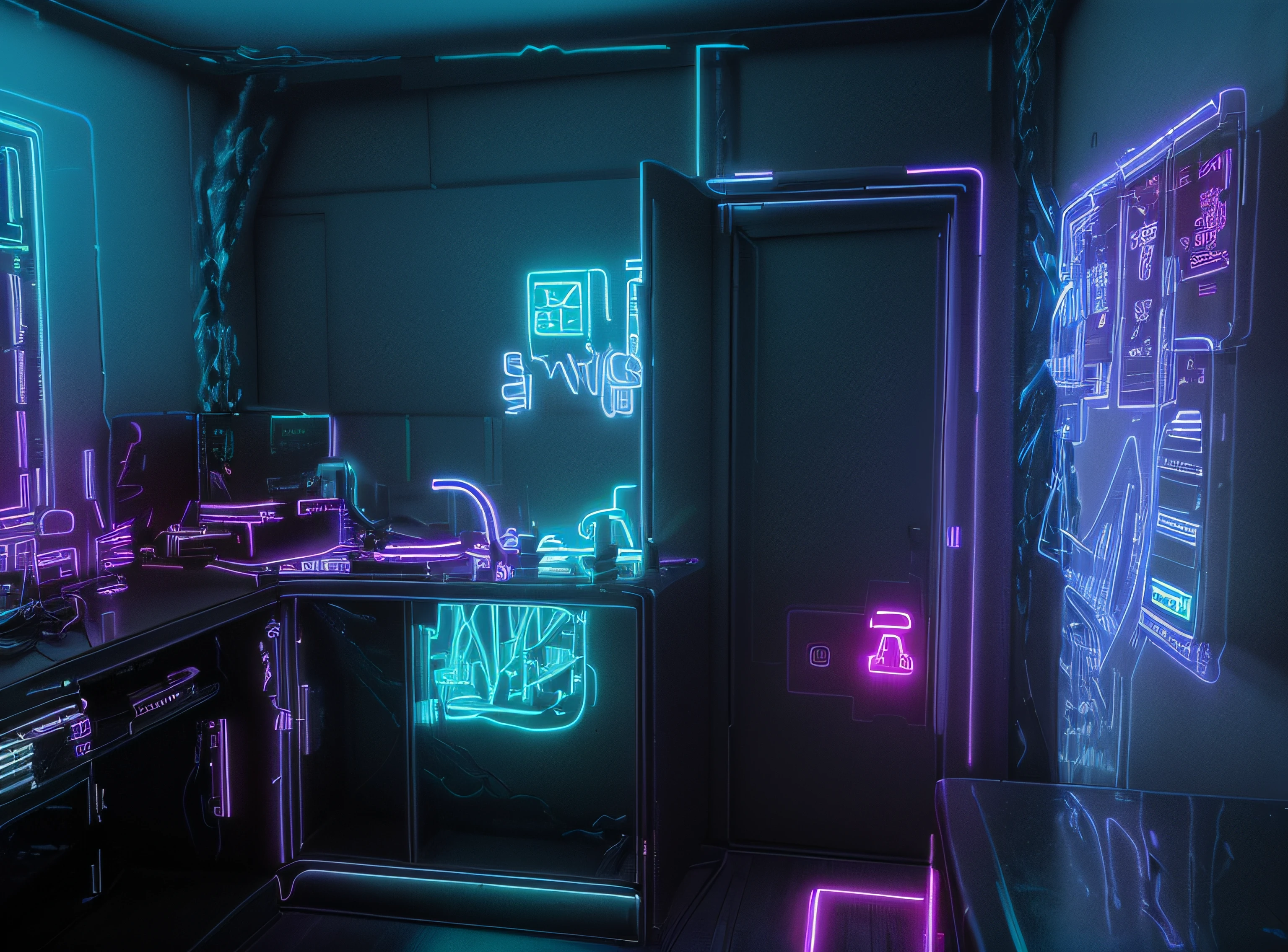 cyberpunk style room with tech and neon light