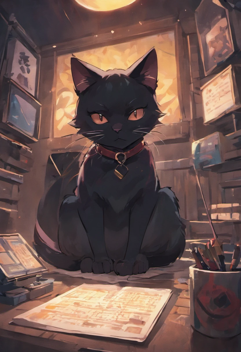 A black cat with glasses is playing with his phone