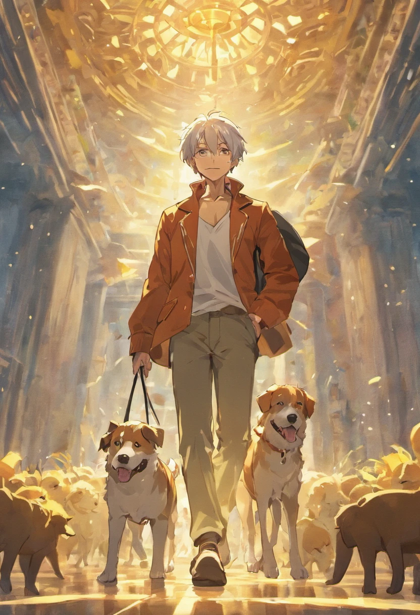 old man, um pouco de gordura. Owner welcoming his dog in heaven. Receiving in Paradise.