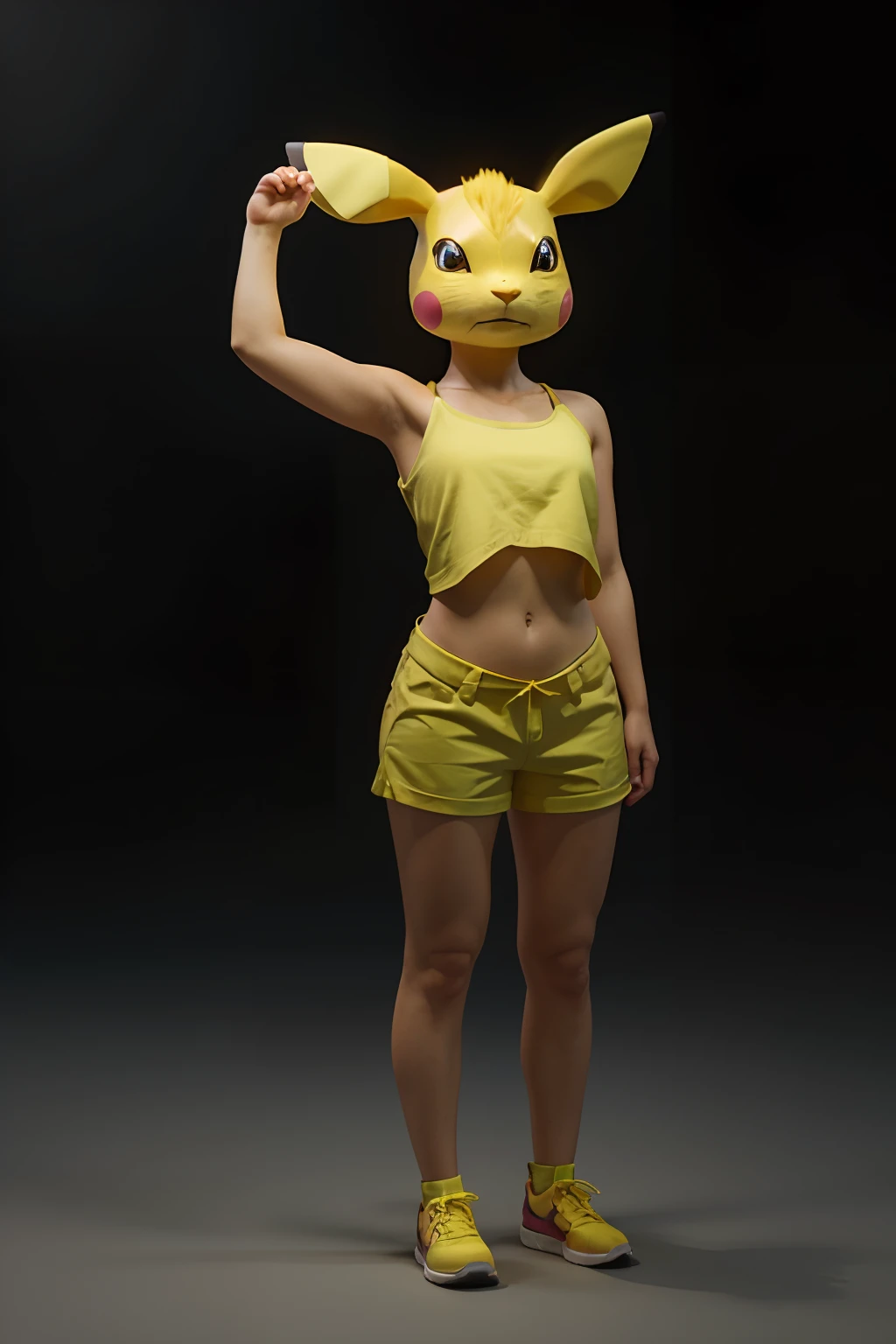 give me a a image of pikashow standing, dmt style ,3d rendering, beast