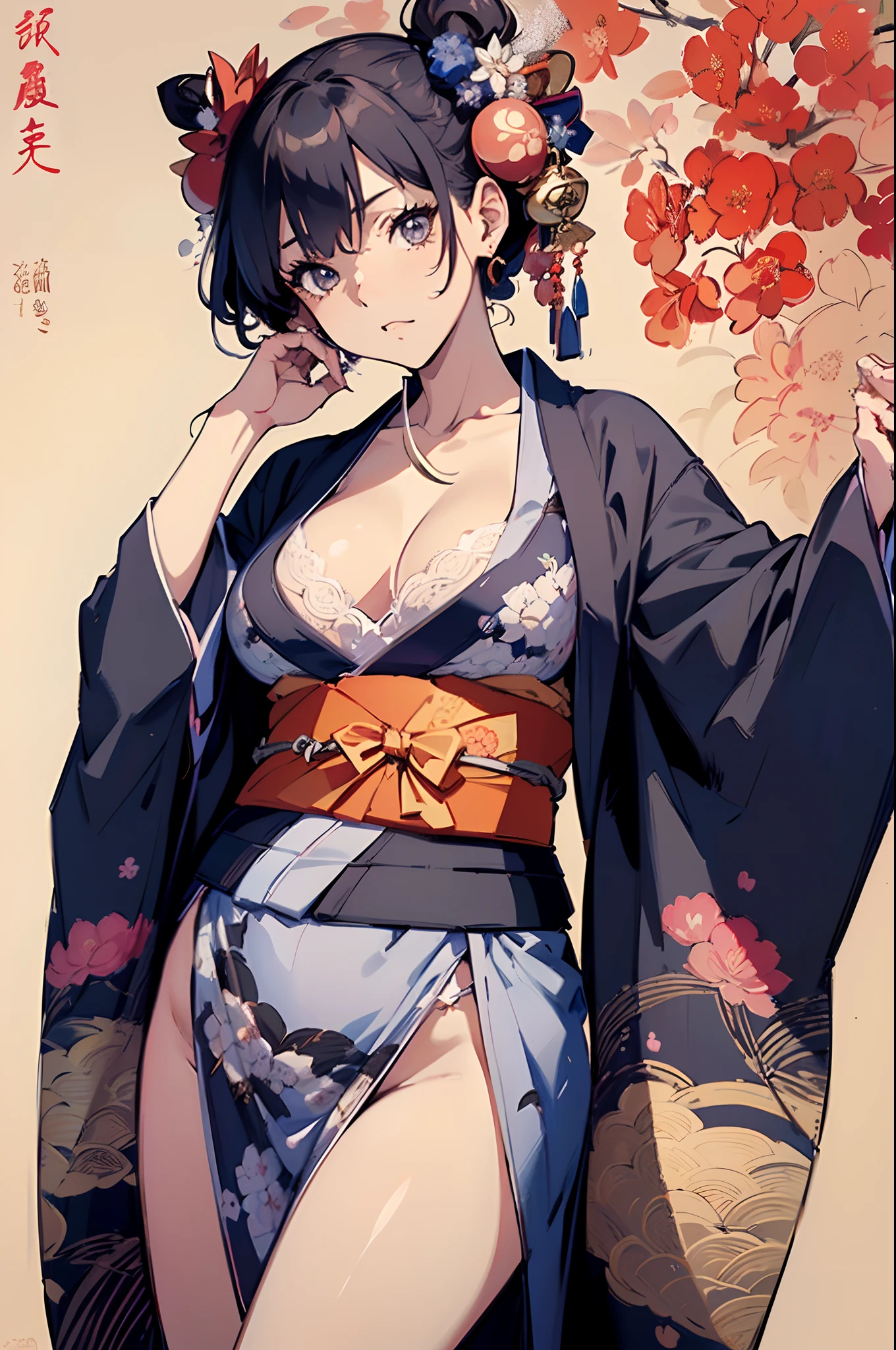 (masutepiece:1.4),ultra -detail、hyper quality、High resolution、Beautiful adult woman、Beautiful skins、(Beautiful muscles)、(((Beautifully decorated kimono)))、(((Beautiful ornaments)))、(((Luxury lingerie)))、top-quality、16-k illustration、​masterpiece、high detailing、beatiful backgrounds、((Detailed drawing))、Perfect Photo、Perfect Beautiful Girl、spot light、cowboy  shot
