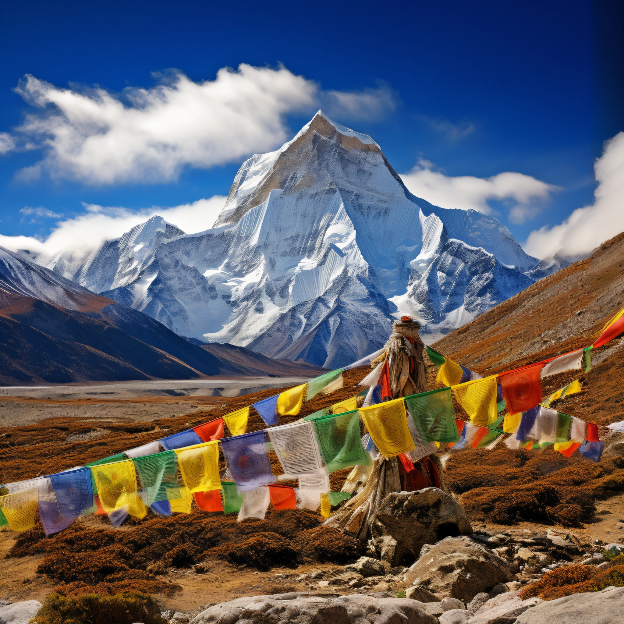 Alafi stood on the rock,The background is a mountain, breathtaking himalayan landscape, Himalayas, nepal, omar shanti himalaya tibet, prayer flags, young himalayan woman, Tibet, Mountain, beautiful himalayan woman, tengri, Buddhist, Breathtaking landscapes, beautiful young himalayan woman, shutter inventory, bhutan, Stunning scenery, big long cloth on the wind, monk meditation