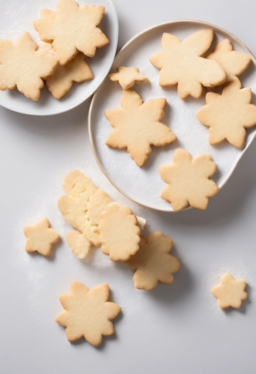 3 shortbread,A bowl of milk,farinha, a warm color palette,inside in room,Window projection,rays of sunshine,Warm background,Cinematic, Professional photography, Advertising photography, Intricate details, Hyper-detailed, Ultra photo realsisim, 8K UHD
