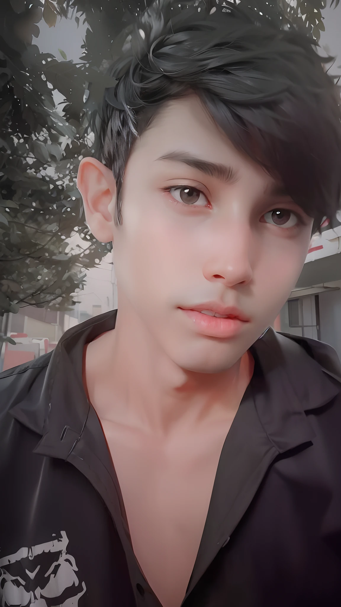 Boy made in abys, black hair, in the darkness