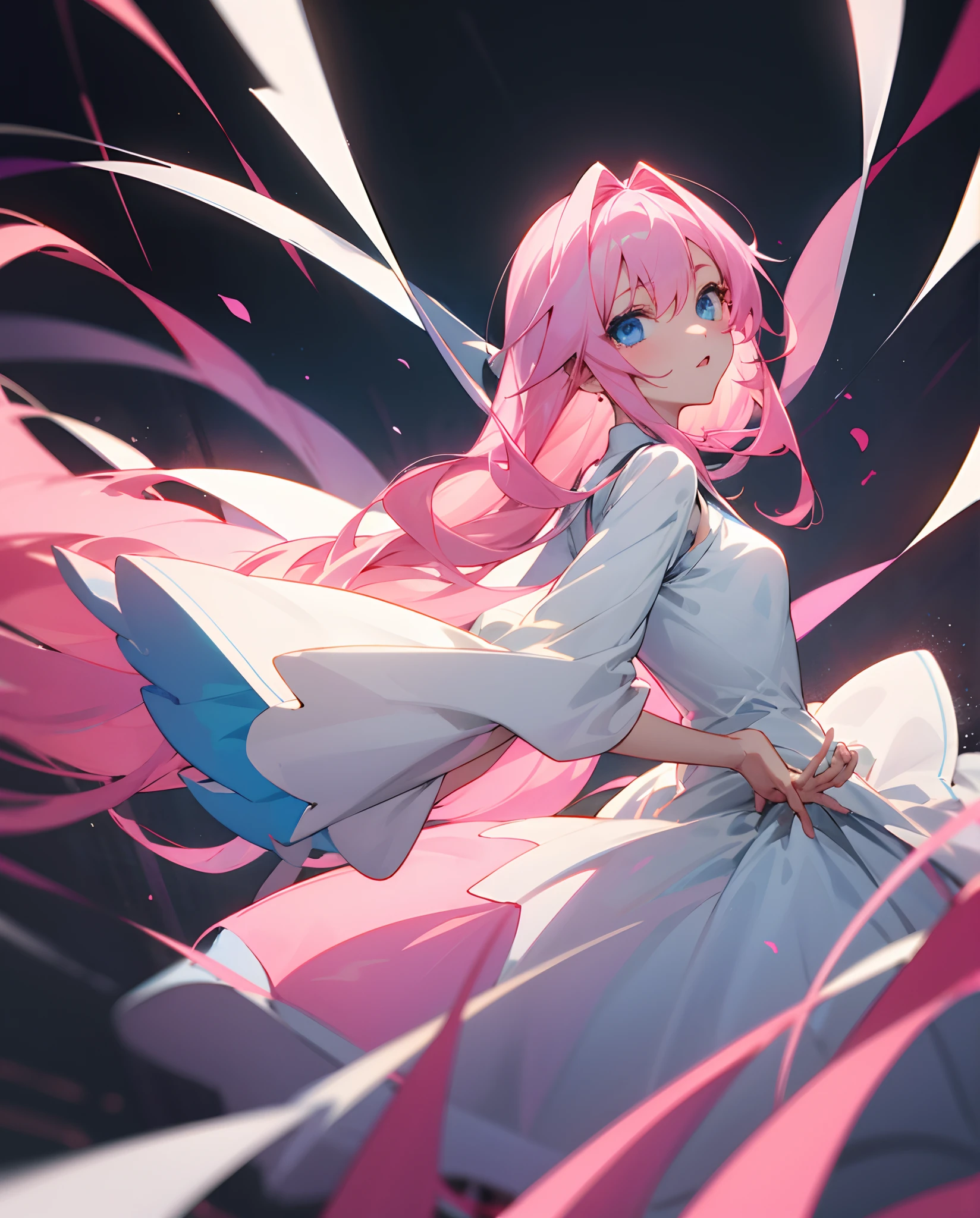 Girl Long Soft Pink Hair Blue Eyes White Anime Dresses