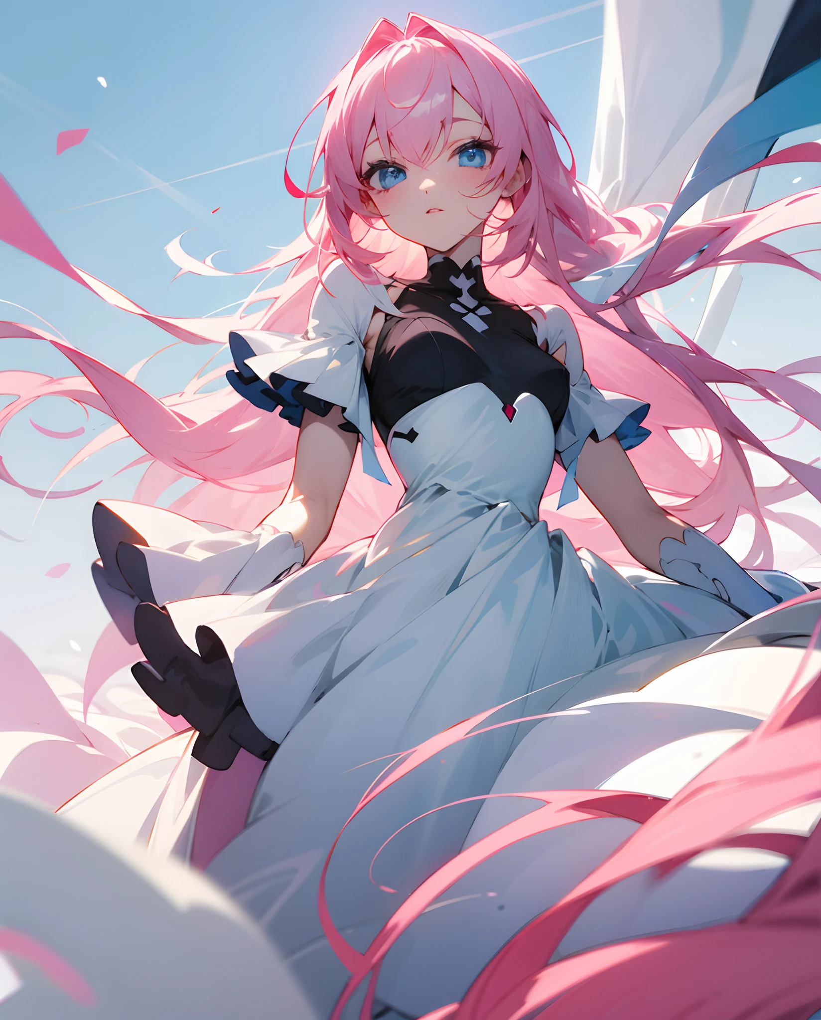 Girl Long Soft Pink Hair Blue Eyes White Anime Dresses