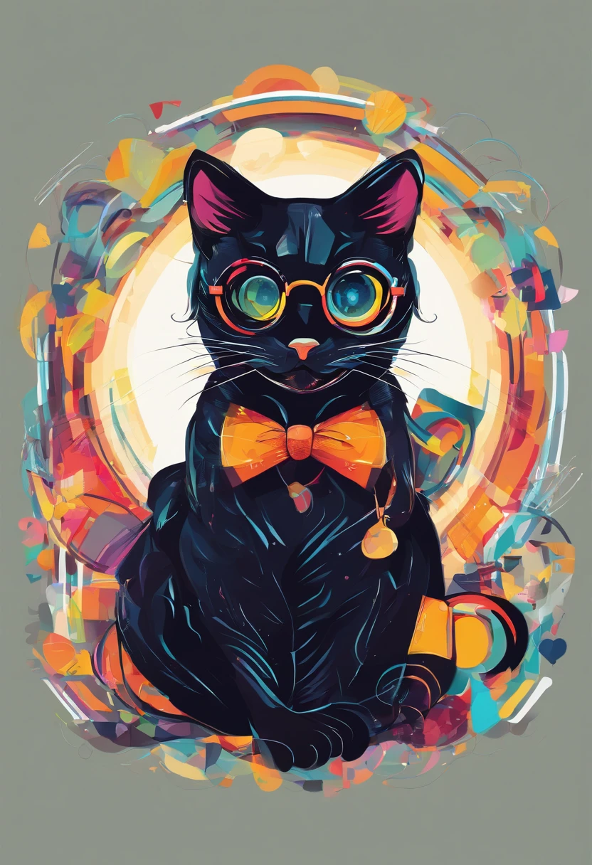 A black cat with glasses is playing with his phone