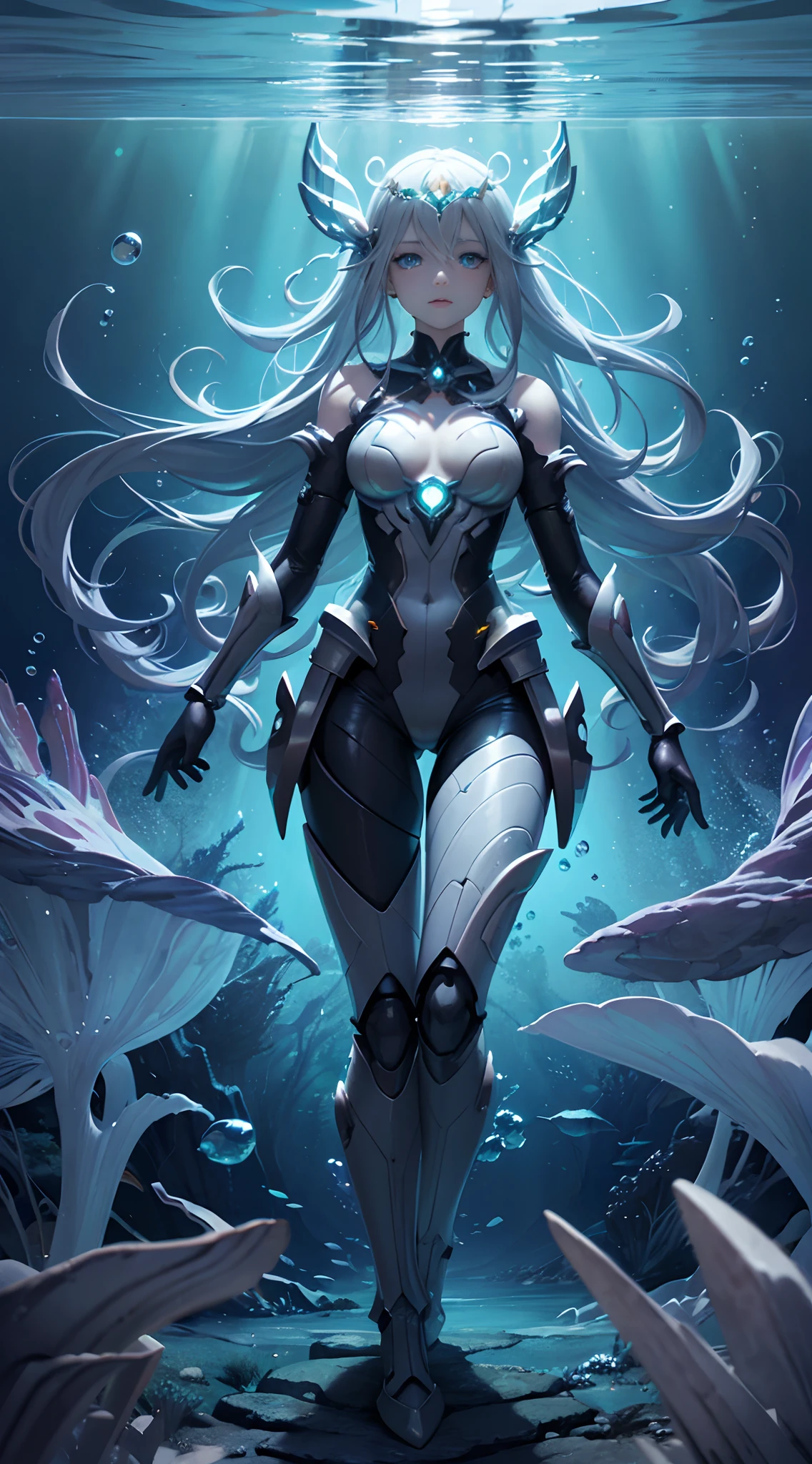 ((Need)), ((tmasterpiece)), (A detailed)),Futuristic translucent ethereal queen of the sea,Futuristic city and futuristic wonderland background of deep sea,Mechanical joints,Colorful rainbow,16k,UHD resolution,Simple composition,anatomy correct,Surreal dreams,Surrealist art fantasy style,Epic digital fantasy art style,Art germ, Broken glass, ((bubbly underwater scenery)) Radiant light octane rendering is highly detailed,((Glowing light blue eyes))(Ultra-detailed eye pupils)