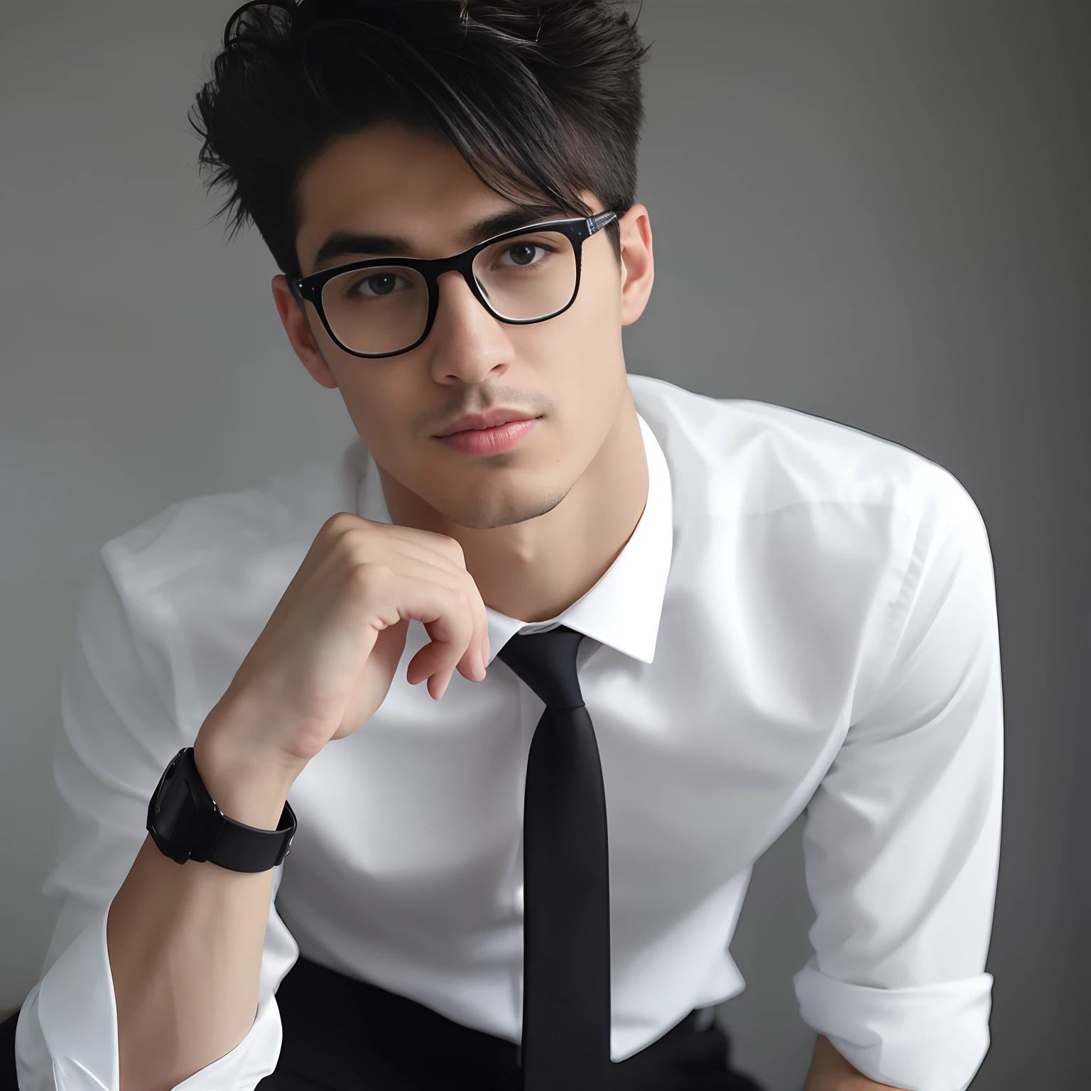 Guy in glasses and tie posing for a photo, With eye Glasses, wearing a suit and glasses, bonito e atraente, in suit with black glasses, wearing black rimmed glasses, Macho bonito, square jawline, rosto detalhado, jovem bonito, with black eyeglasses, wearing goggles, Boy with glasses, wearing black glasses, modelo masculino, rosto detalhado, jovem atraente, rapaz bonito, Aleksandar Rusic 8k