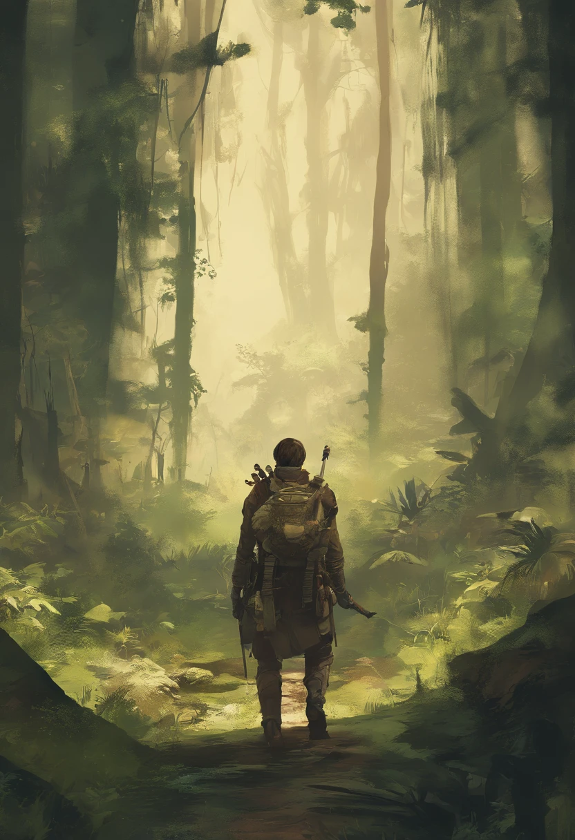 por favor, crie uma imagem de um grupo de aventureiros andando por uma floresta