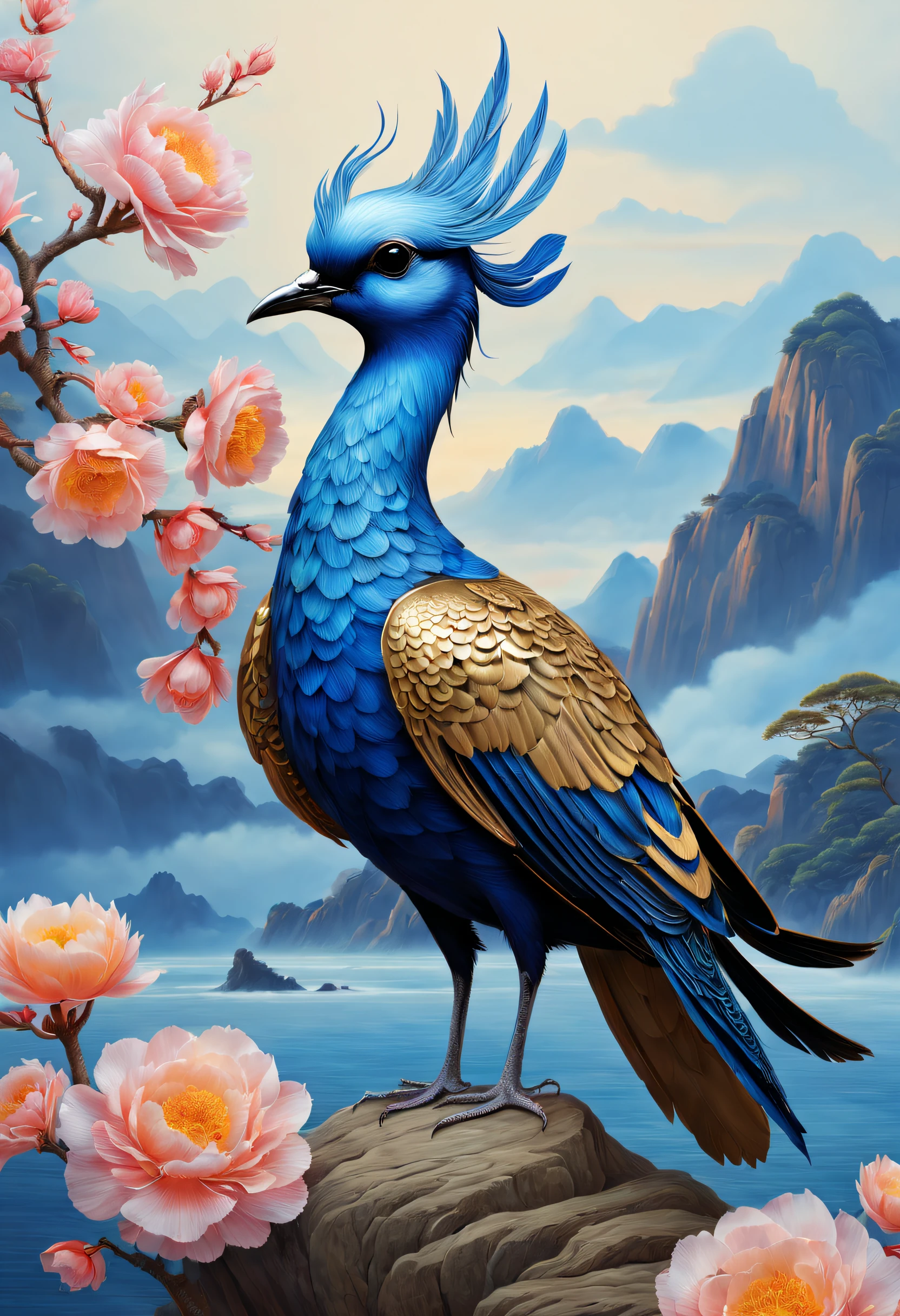 《Mountain and Sea Sutra》
《Mountains and seas and Hainai north longitude》Blue Plover in （The sound is clear）。The blue plover is a magical creature similar to a bird，It is depicted as a beautiful phoenix，With magical abilities。
Beautiful and gorgeous appearance，The plumage is cyan，dazzling。Its image is majestic and majestic，There is a colorful crown on the top of the head，The tail takes on colorful colors，It can bring a sense of serenity and peace。
In ancient legends，Thanh Luang is known as the King of the Phoenix，Symbolizes good luck、Good luck and happiness。This is a divine being，In the legend, Also described as a messenger who brings good luck and good luck，Its appearance is seen as a blessing and blessing to the world。
generally，Blue Plover in《Mountain and Sea Sutra》It is depicted as a kind of beauty and solemnity、Magical and tranquil sacred bird，Represents auspiciousness、Good luck and happiness。Become a symbol of people's expectations。