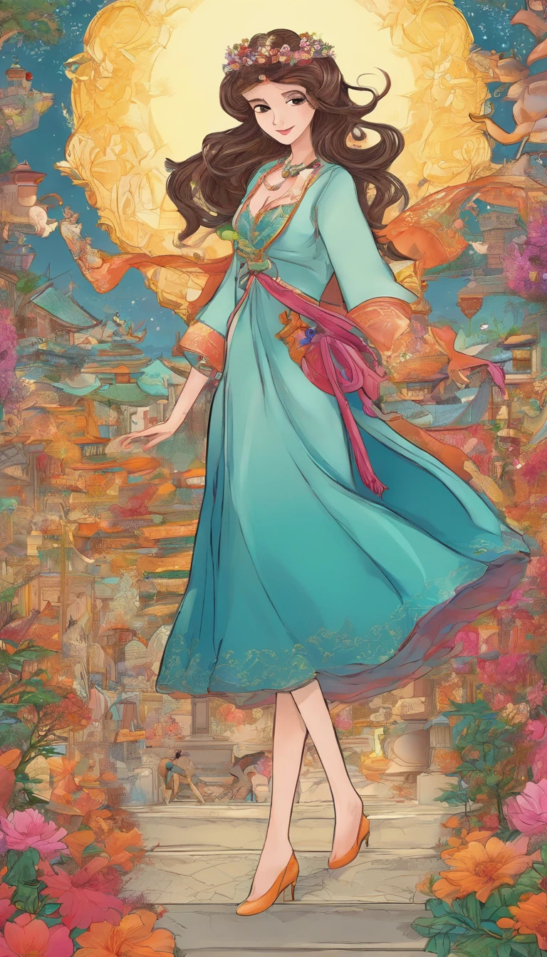 best qualtiy, tmasterpiece, 超高分辨率, realisticlying, 1girll, head looking up, Hold it in both hands,Stepping,having fun,laughingly,Princess dress