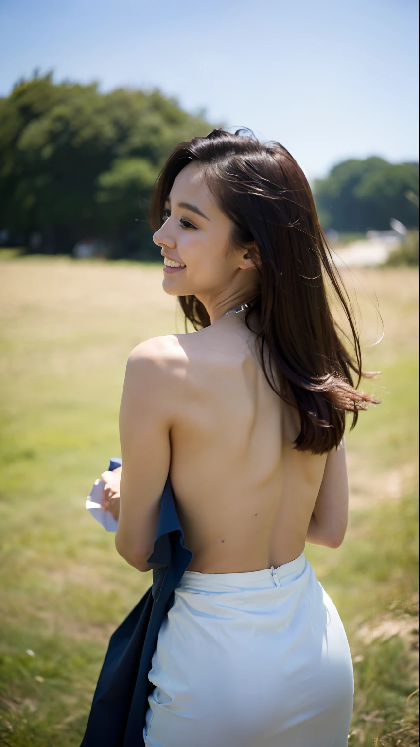 (top-quality、8K、32K、masterpiece、nffsw:1.2)、Photos of pretty Japan women、Medium Hair、(full of shyness:1.2)、(A smile:0.9)、(looking at away:1.2)、(beautiful detailed dress、flered skirt:1.3)、(panties on:0.7)、(wind lift:1.7)、full body Esbian、the wind、Large crowds、is standing、(blurry backround:1.5)、(the wind:1.2)
