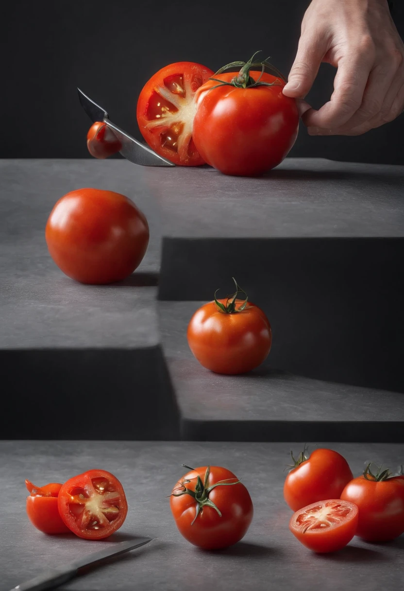 ¡Of course! Here's a prompt to generate the image:

"It generates a very high photographic quality image of an expert chef cutting ripe tomatoes into small cubes, sin piel ni semillas visibles. El chef debe estar utilizando un cuchillo afilado y preciso, mostrando habilidad y destreza en cada corte. The image should capture the exact moment when the chef is making a perfect cut, con los tomates en el aire, mostrando su color vibrante y su textura jugosa. El fondo de la imagen debe ser una cocina profesional impecablemente limpia y ordenada, with high-quality cookware and bright lighting that brings out the details of the tomatoes and the chef. The final image should convey the passion and culinary artistry that goes into preparing high-quality food."