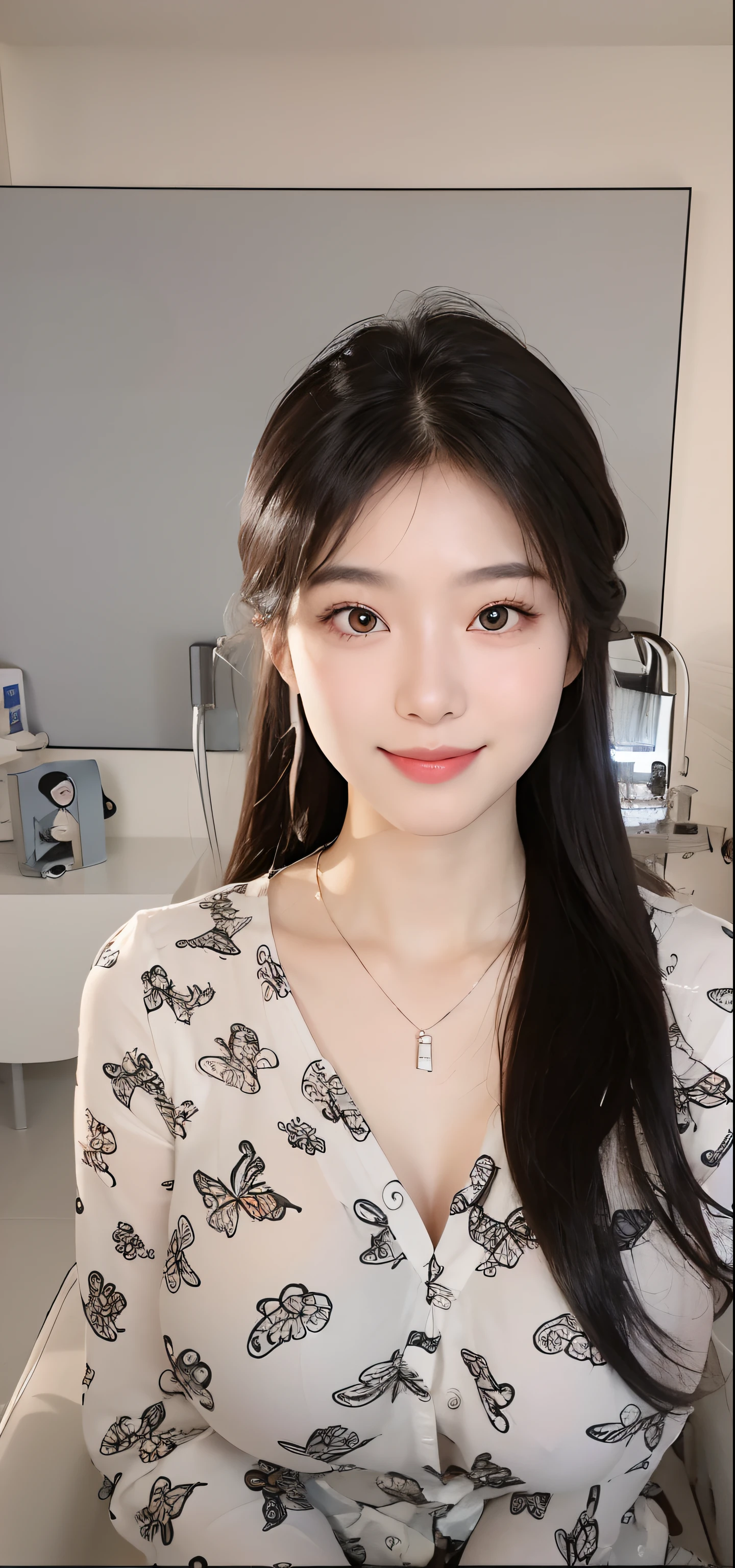 arafed woman with long black hair wearing a white shirt, wan adorable korean face, young adorable korean face, gorgeous young korean woman, with cute doting eyes, beautiful south korean woman, young cute wan asian face, highly realistic. live cam, cute korean actress, 8k selfie photograph, lovely delicate face, very beautiful cute catgirl, tzuyu from twice, masterpiece, superdeformed, (((full body:1.3))), ultra high res, RAW photo, masterpiece, ultra detailed, 8k, full detailed hair, highres, best quality, ultra high res, ultra detailed face and eyes, (((photorealistic:1.4))), looking at viewer, (((smiling:1.2))), cute, (((large breast:1.7))), (((ray tracing:1.4))), ((((long legs:1.4)))), Best quality , masterpiece, large hip, Fully facial detailed, beautiful, ((very detailed of hair )) , (((16 years old:1.2))), thin lips, big eyes, highres, seducing, blue eyes , slim waist, 8k:1.2, 16k:1.2, highres, karol bak uhd, inspired by hajime sorayama, sensual gravure idol, buxom chested, panasonic lumix s pro 70mm