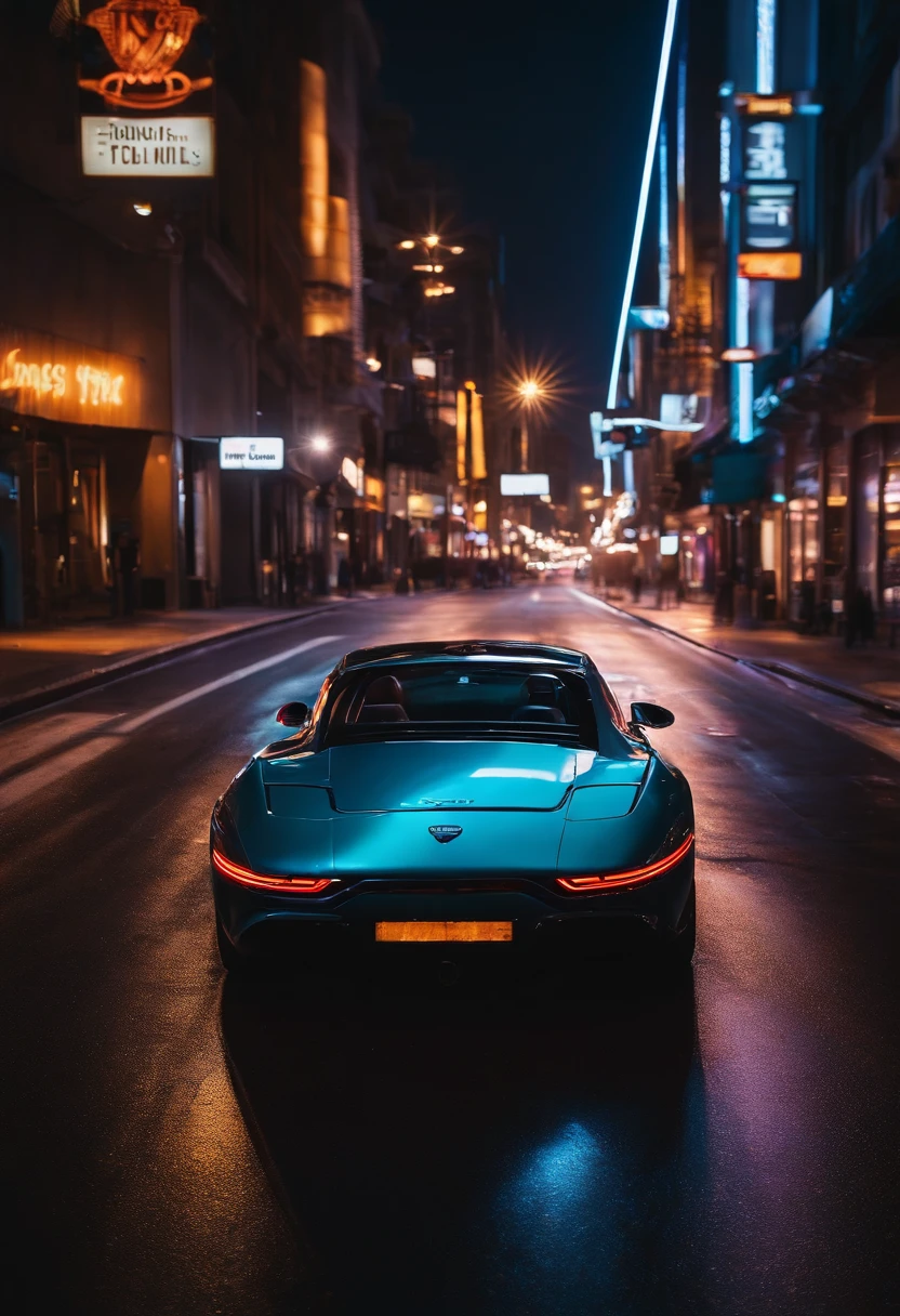 A thrilling cinematic image of a car chase in a neon-lit city, with a sports car speeding through the winding streets, a sense of motion and adrenaline, Cinematic Photography, high-speed shutter with a wide-angle lens, vibrant and saturated colors, --ar 16:9 --v 5 no people inside the image