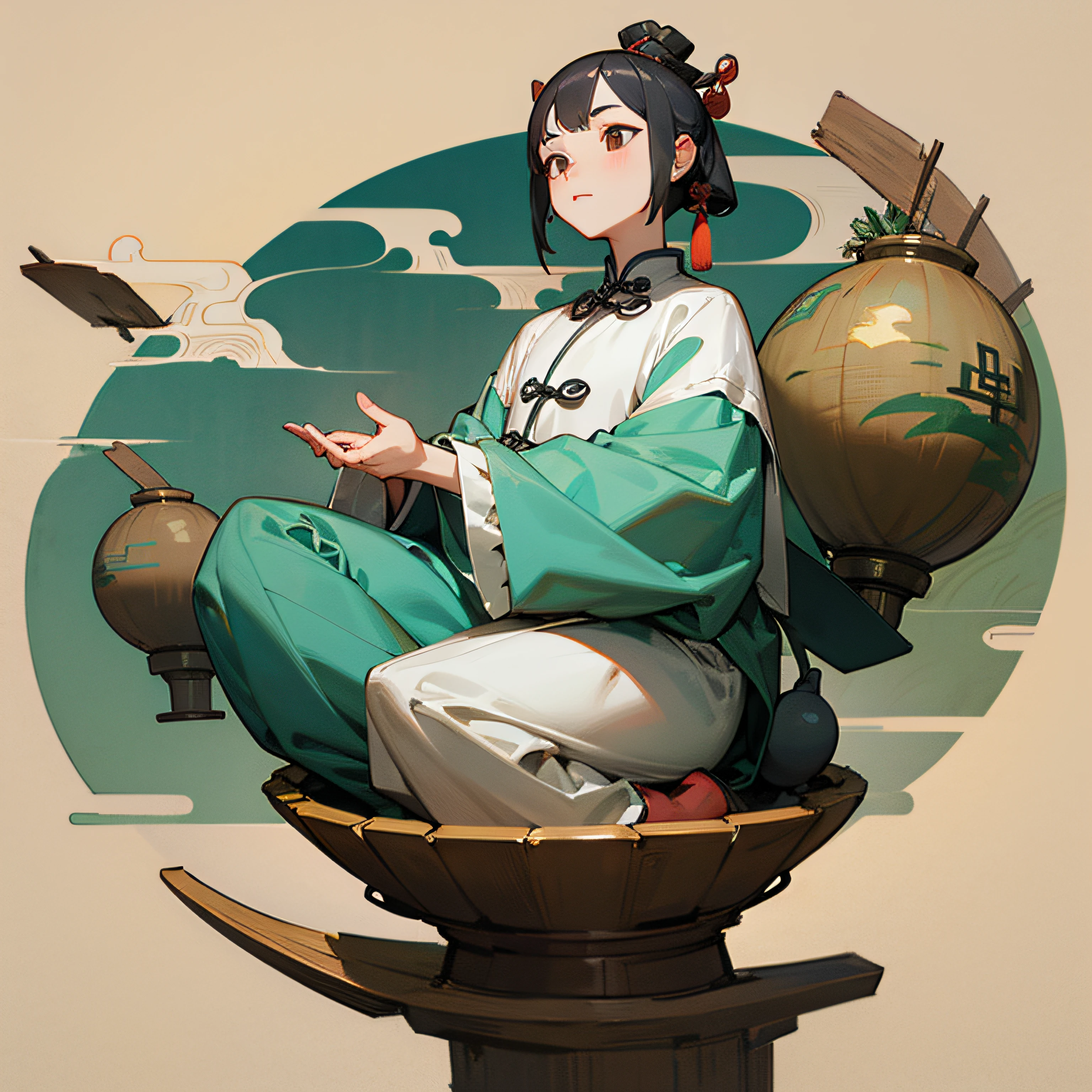 Ancient Chinese Qu Yuan figure，rspective