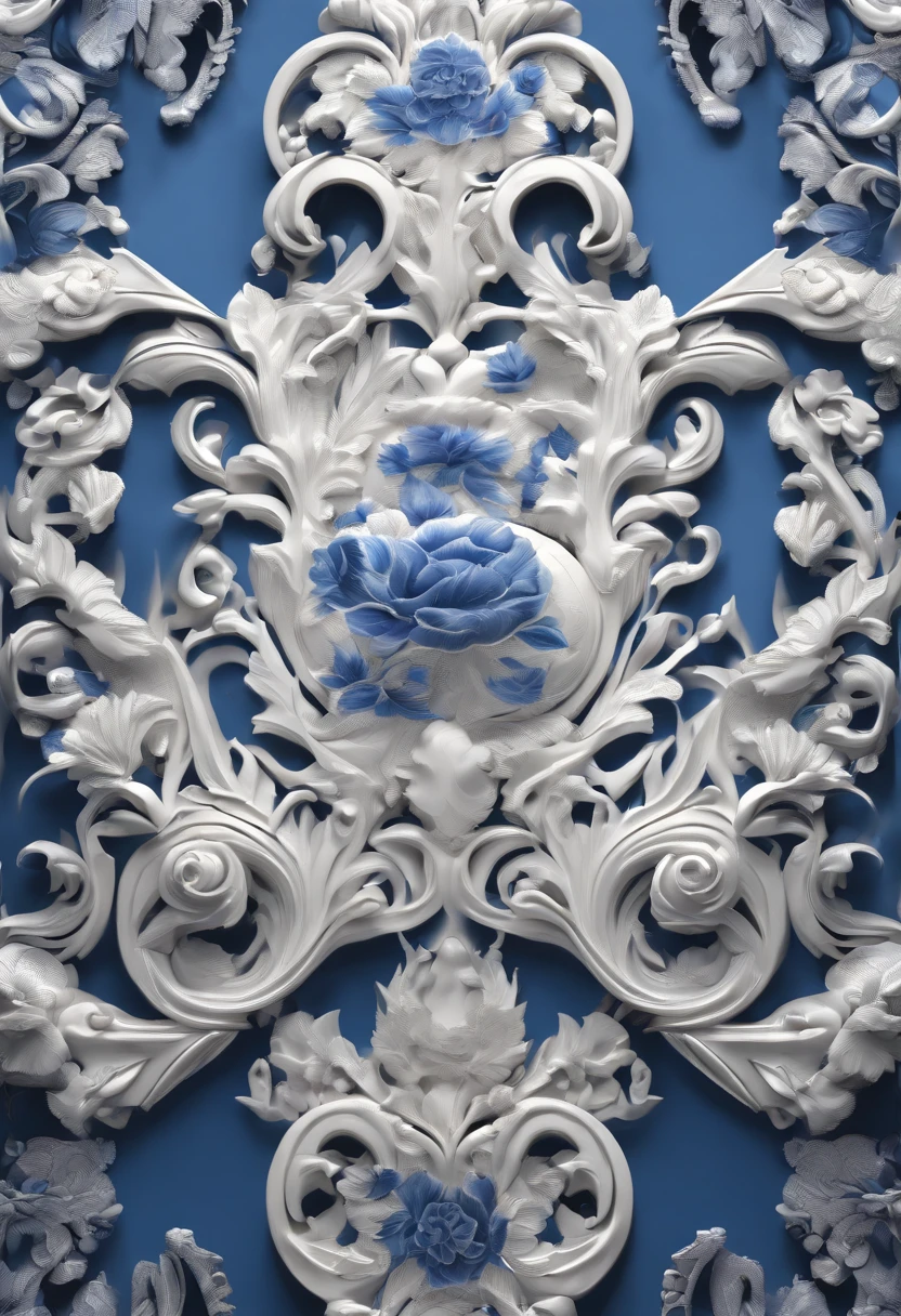 Blue and white porcelain,ceramics,table light, anaglyph,solid,artwork of a,Ornaments, high detail,3D, Chiaroscuro, Cinematic lighting, god light, Cinematic lighting, hyper HD, High details, Best quality, A high resolution, Textured skin