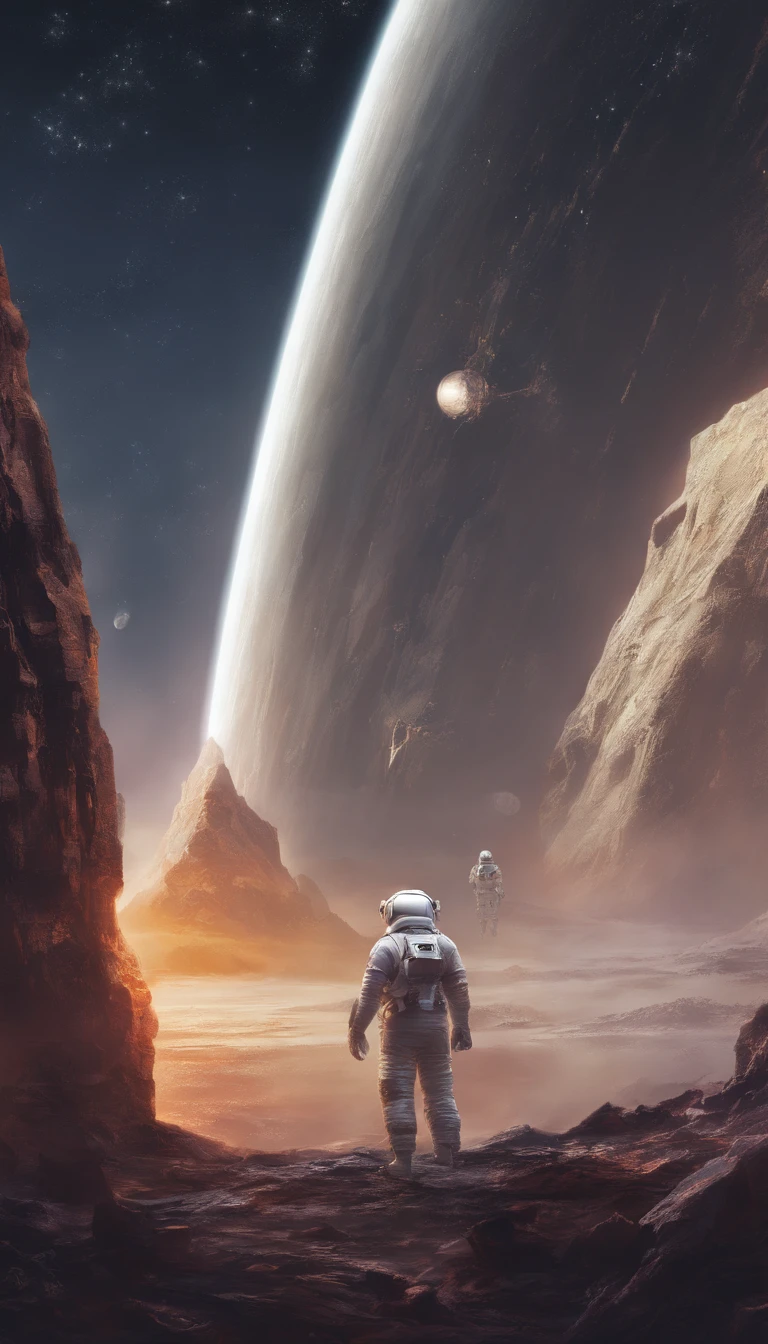 Unidentified spacecraft、bblurry, The astronauts looked curious, Harvest light, realistic detail, scientific fiction, Ultra HD |