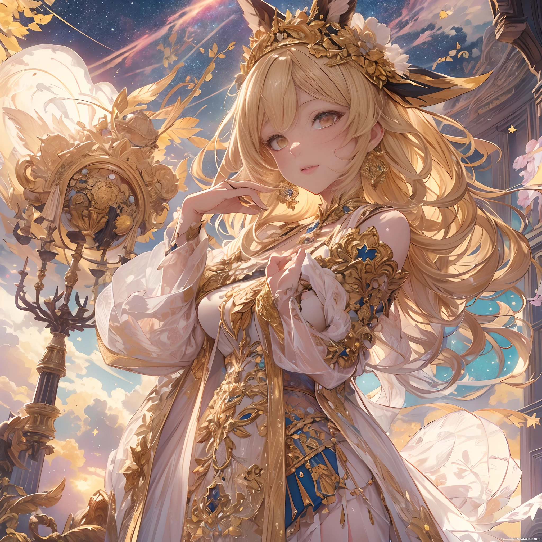 (masterpiece, top quality, best quality, official art, beautiful and aesthetic:1.2), (1girl), extreme detailed,colorful,highest detailed, official art, unity 8k wallpaper, ultra detailed, beautiful and aesthetic, beautiful, masterpiece, best quality, (zentangle, mandala, tangle, entangle) ,holy light,gold foil,gold leaf art,glitter drawing, PerfectNwsjMajic